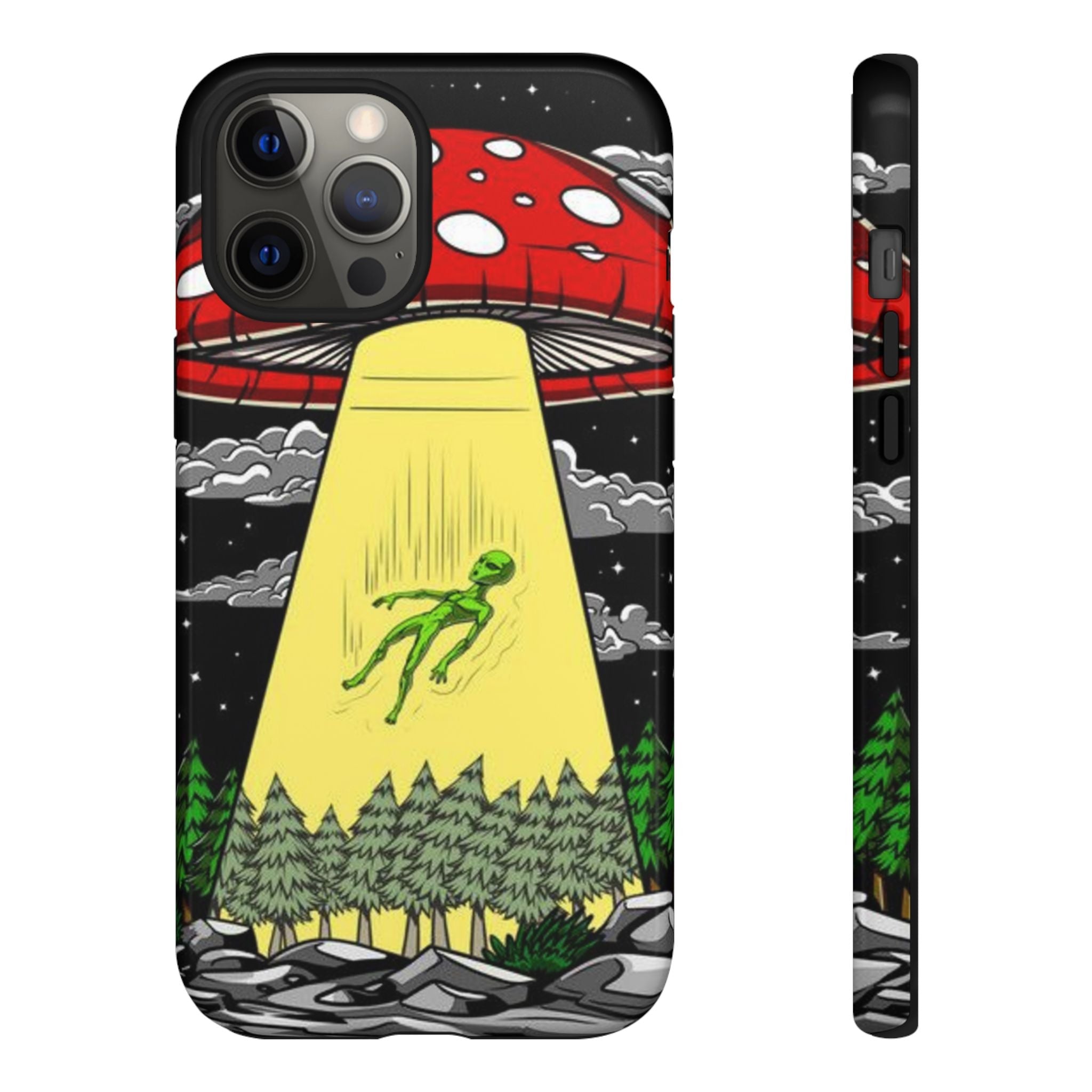 Alien Abduction Phone Case — Retro UFO Mushroom Beam Design Printify