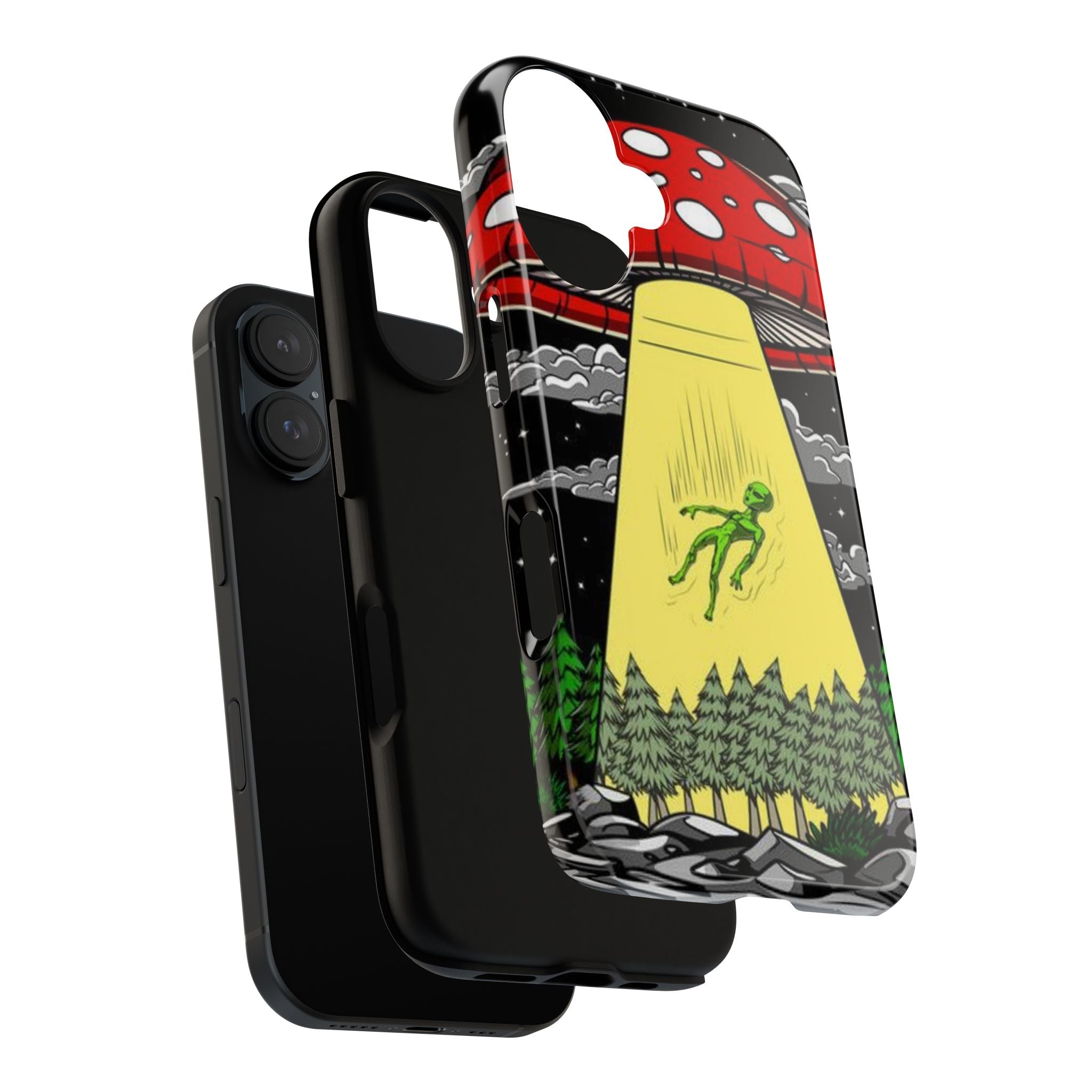 Alien Abduction Phone Case — Retro UFO Mushroom Beam Design Printify