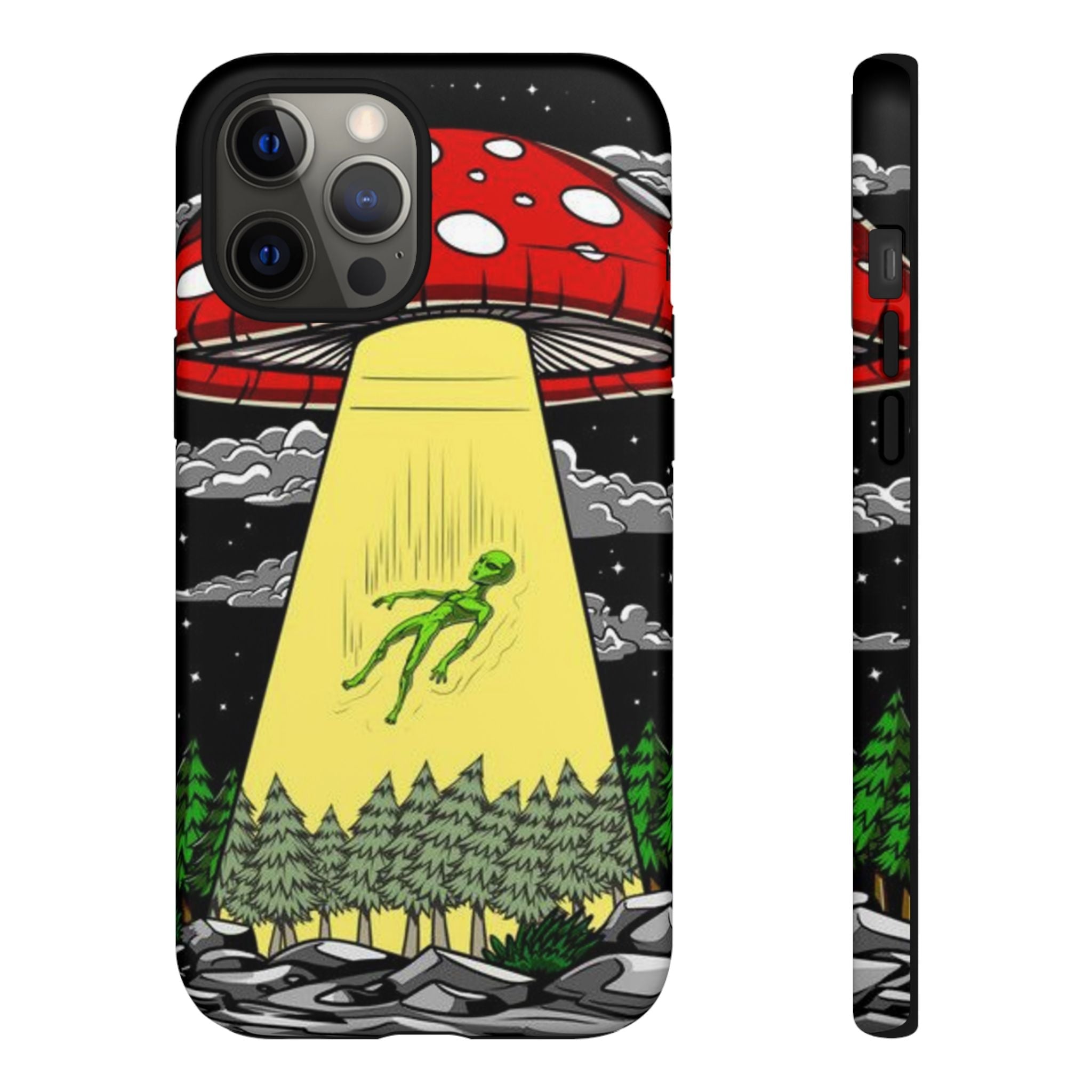 Alien Abduction Phone Case — Retro UFO Mushroom Beam Design Printify