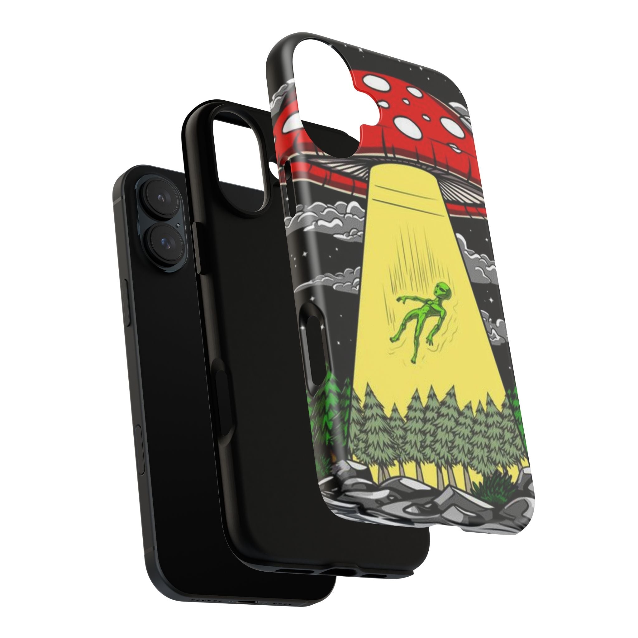 Alien Abduction Phone Case — Retro UFO Mushroom Beam Design Printify