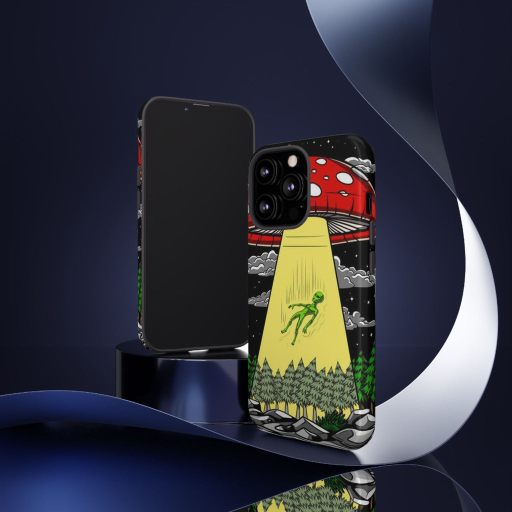 Alien Abduction Phone Case — Retro UFO Mushroom Beam Design Printify