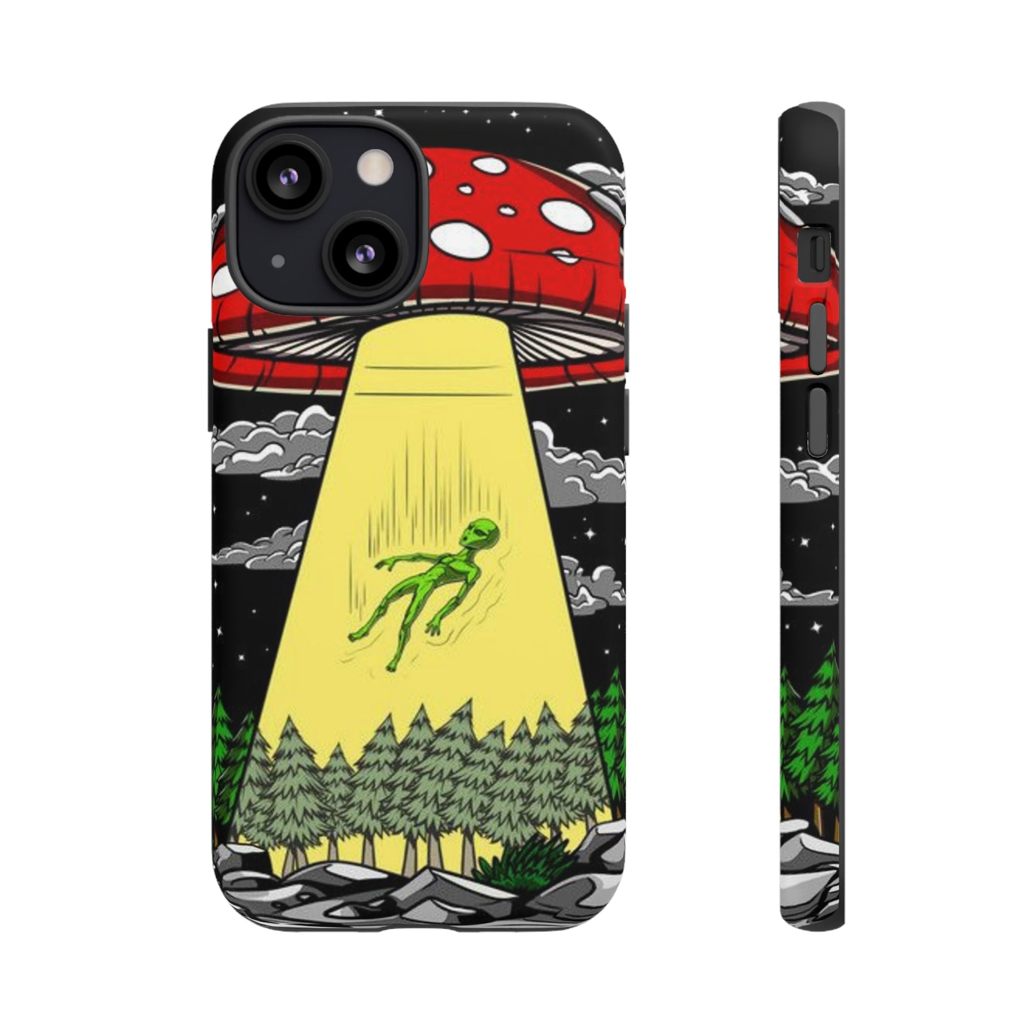 Alien Abduction Phone Case — Retro UFO Mushroom Beam Design