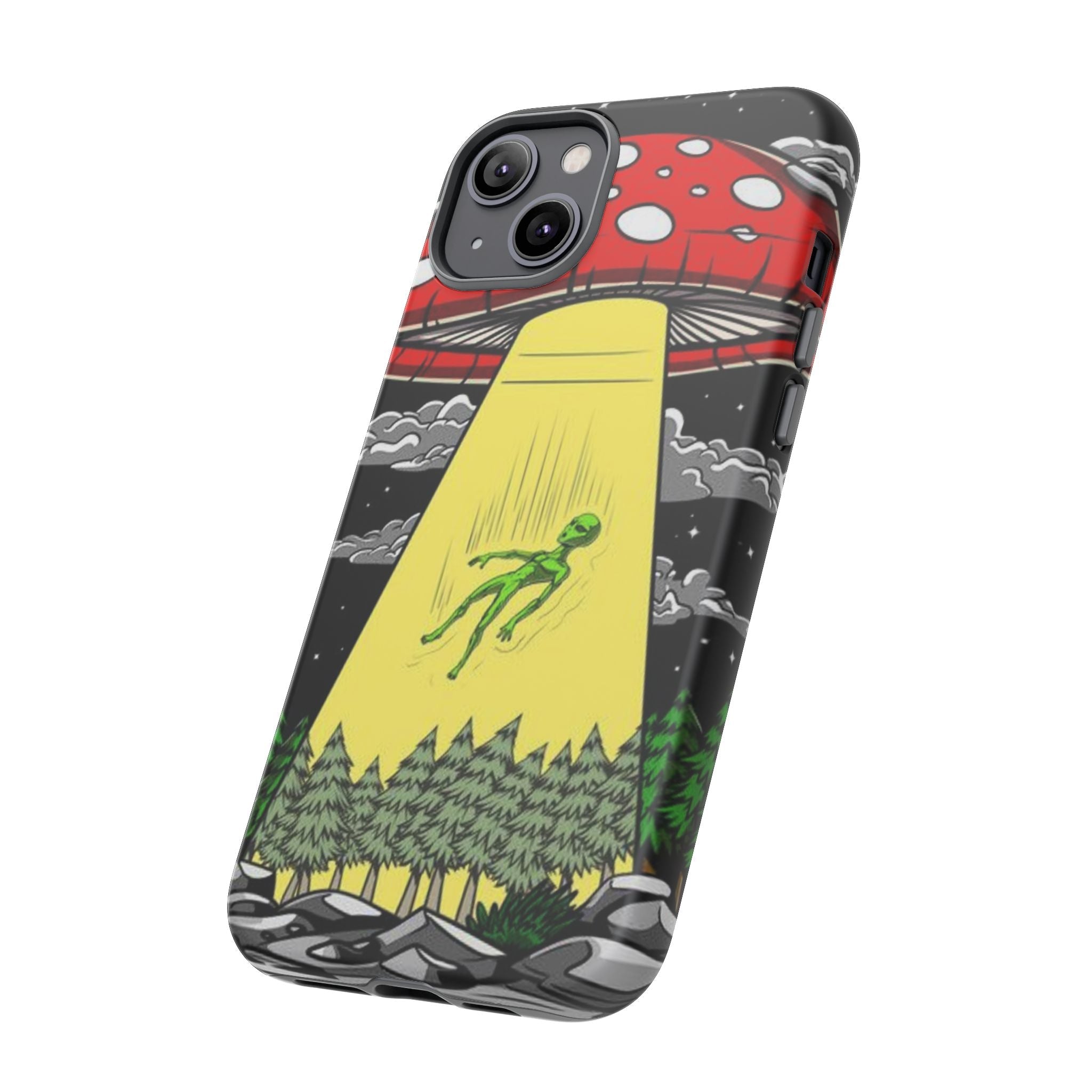 Alien Abduction Phone Case — Retro UFO Mushroom Beam Design Printify