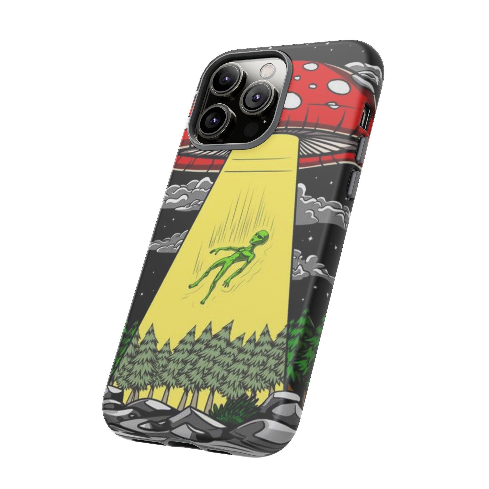 Alien Abduction Phone Case — Retro UFO Mushroom Beam Design Printify