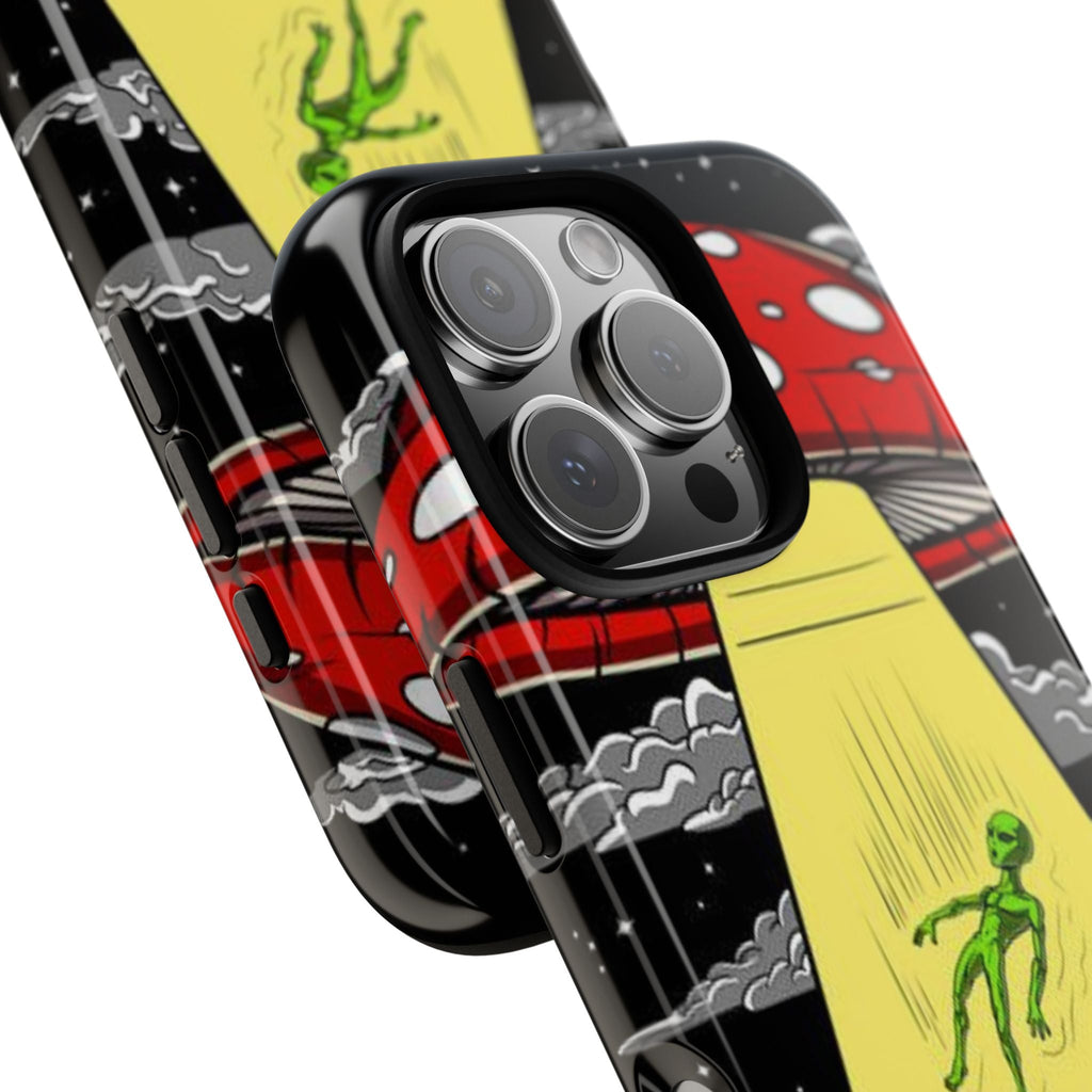 Alien Abduction Phone Case — Retro UFO Mushroom Beam Design Printify