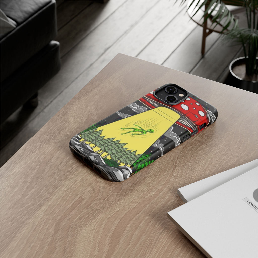 Alien Abduction Phone Case — Retro UFO Mushroom Beam Design Printify