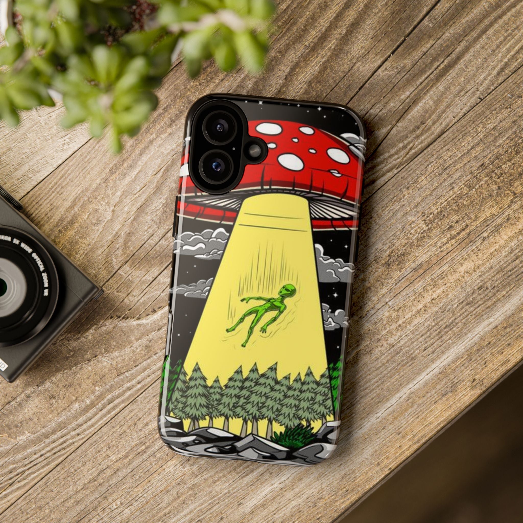 Alien Abduction Phone Case — Retro UFO Mushroom Beam Design Printify