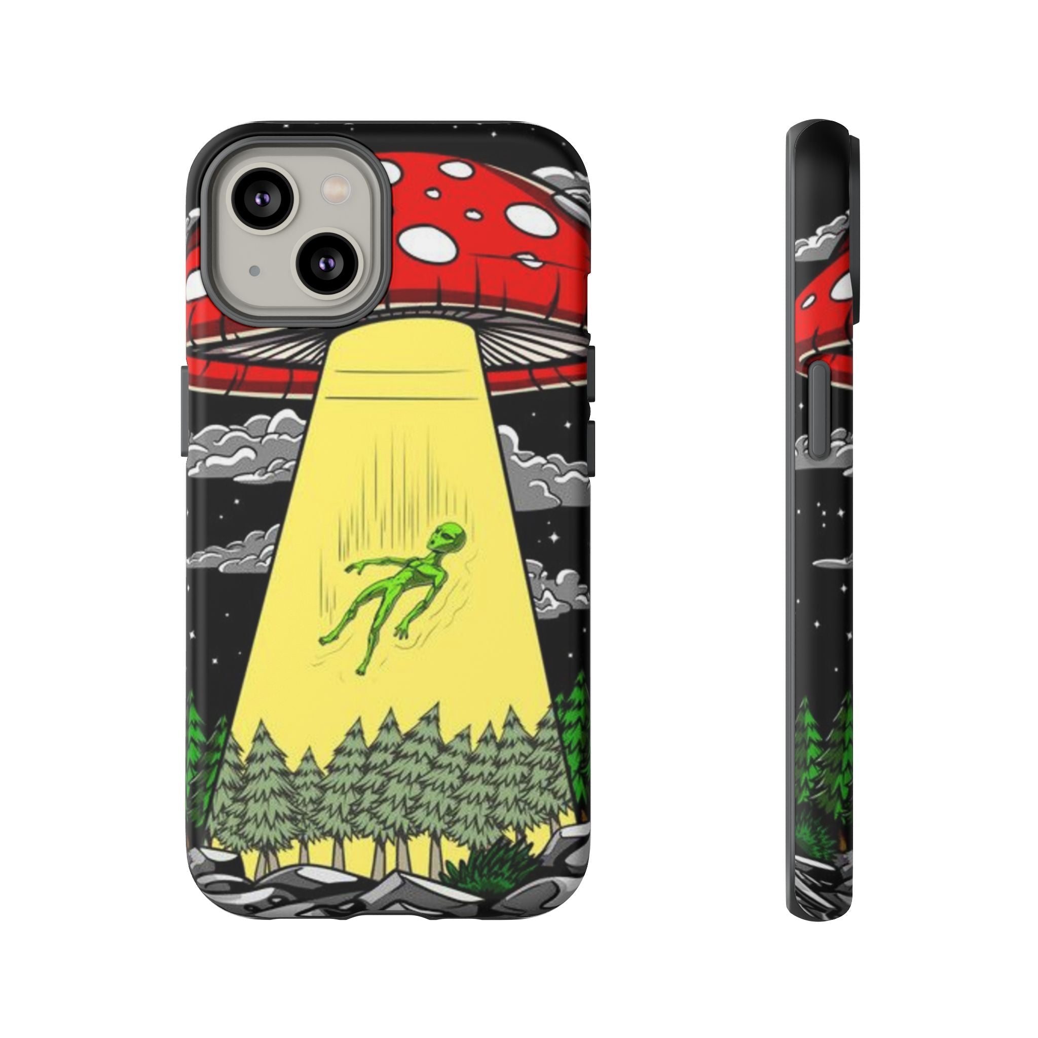 Alien Abduction Phone Case — Retro UFO Mushroom Beam Design Printify