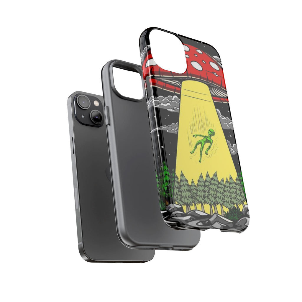 Alien Abduction Phone Case — Retro UFO Mushroom Beam Design Printify