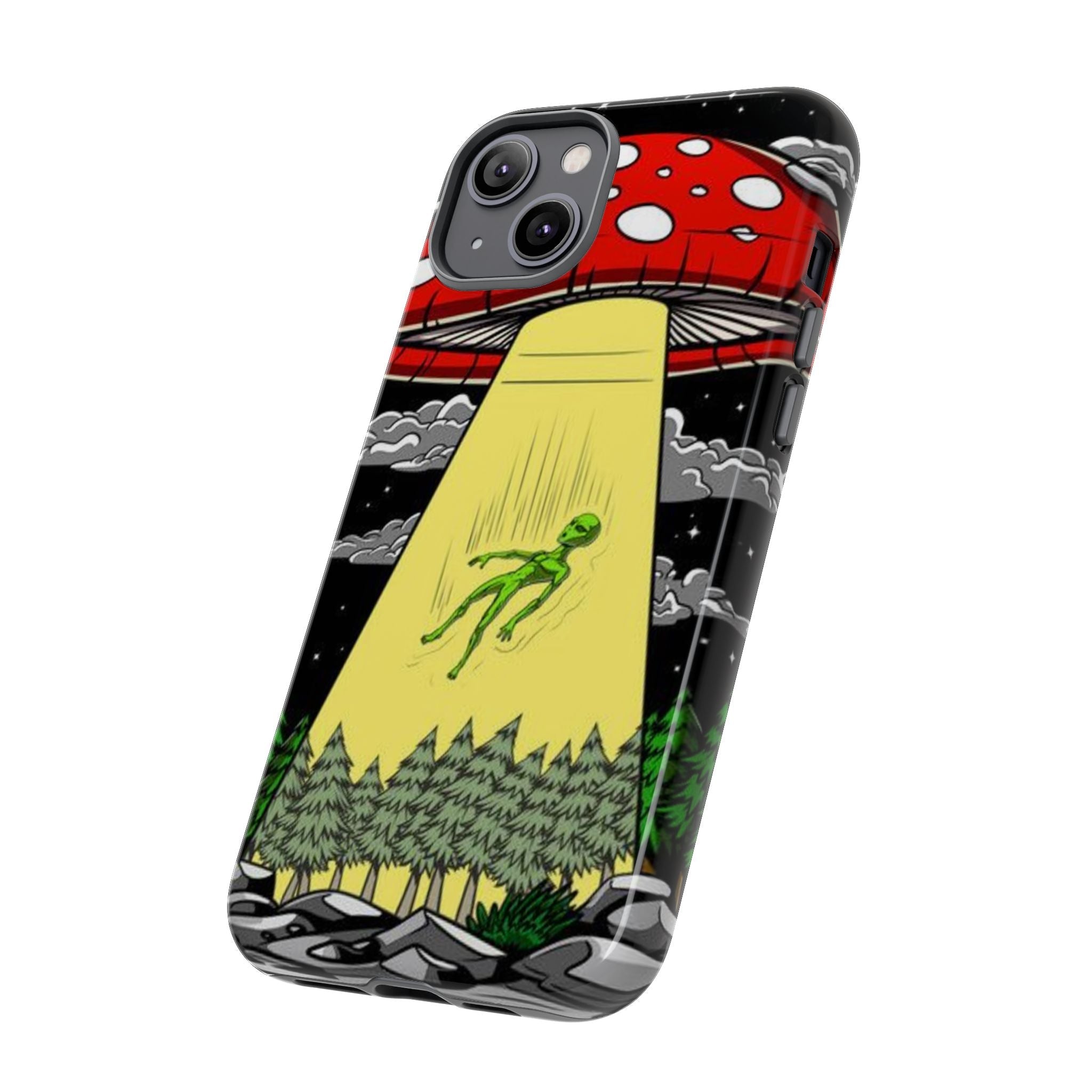 Alien Abduction Phone Case — Retro UFO Mushroom Beam Design Printify
