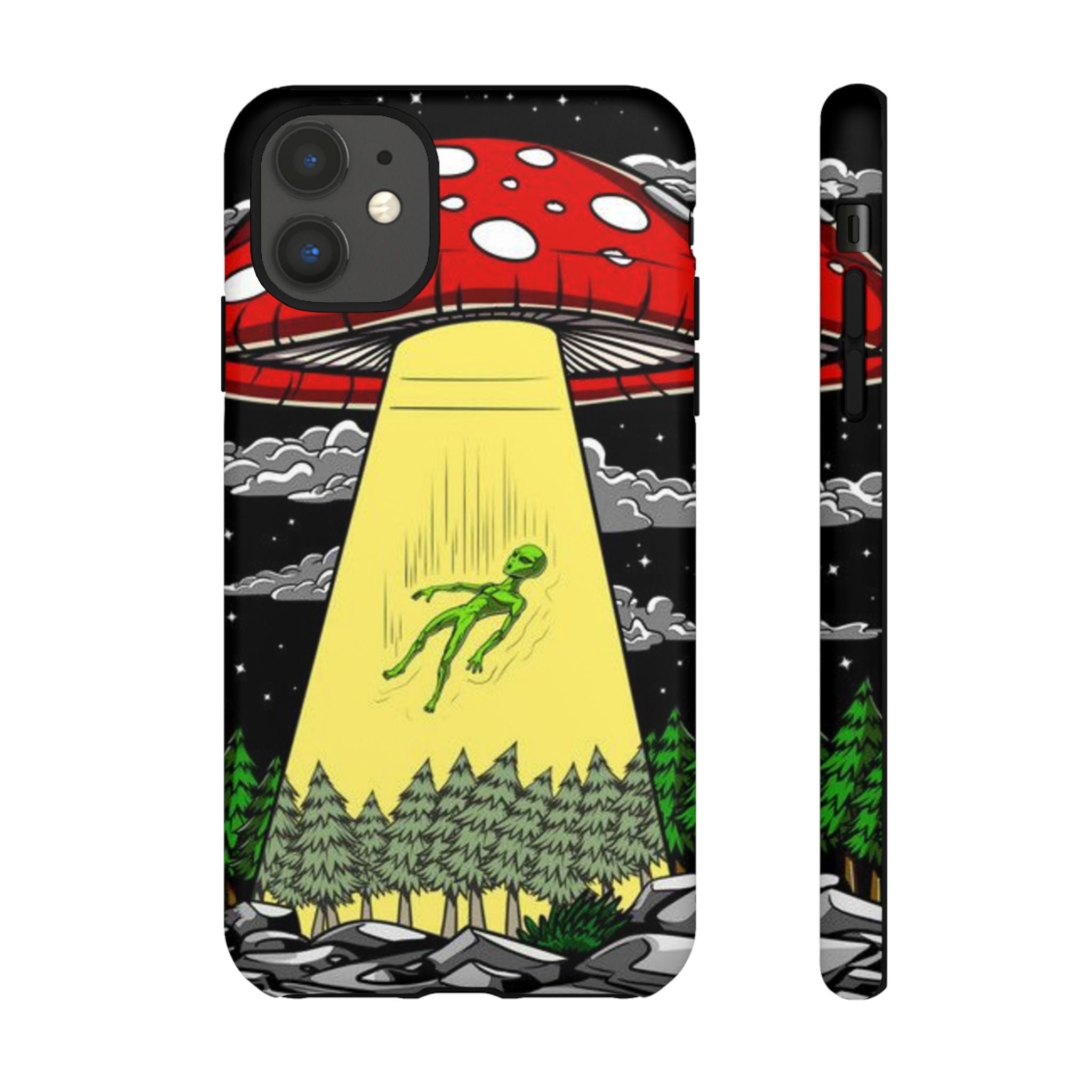 Alien Abduction Phone Case — Retro UFO Mushroom Beam Design Printify
