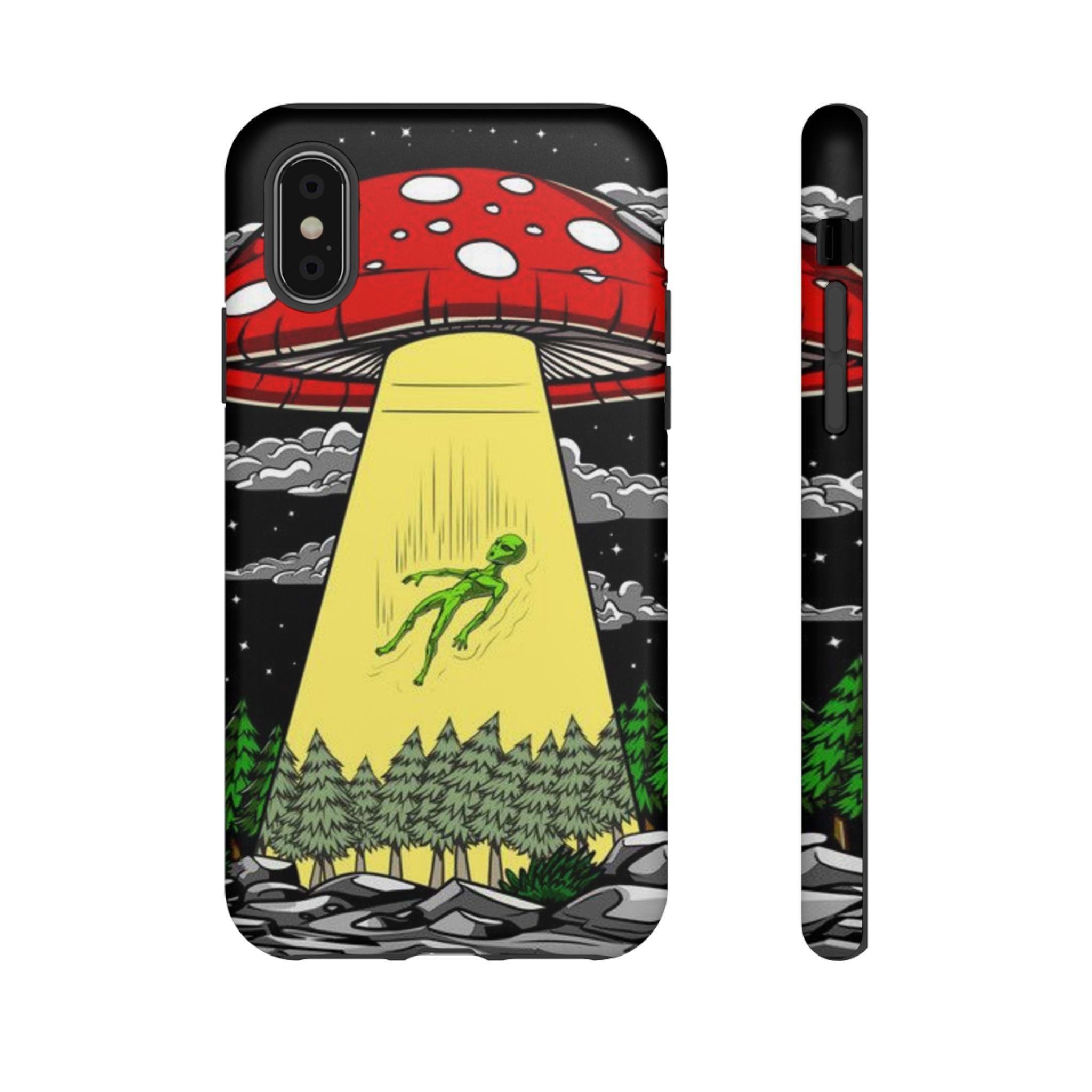Alien Abduction Phone Case — Retro UFO Mushroom Beam Design Printify