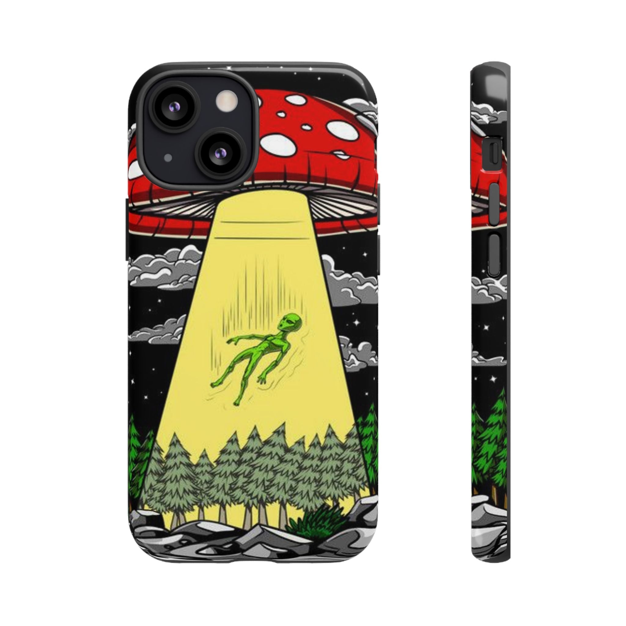 Alien Abduction Phone Case — Retro UFO Mushroom Beam Design Printify