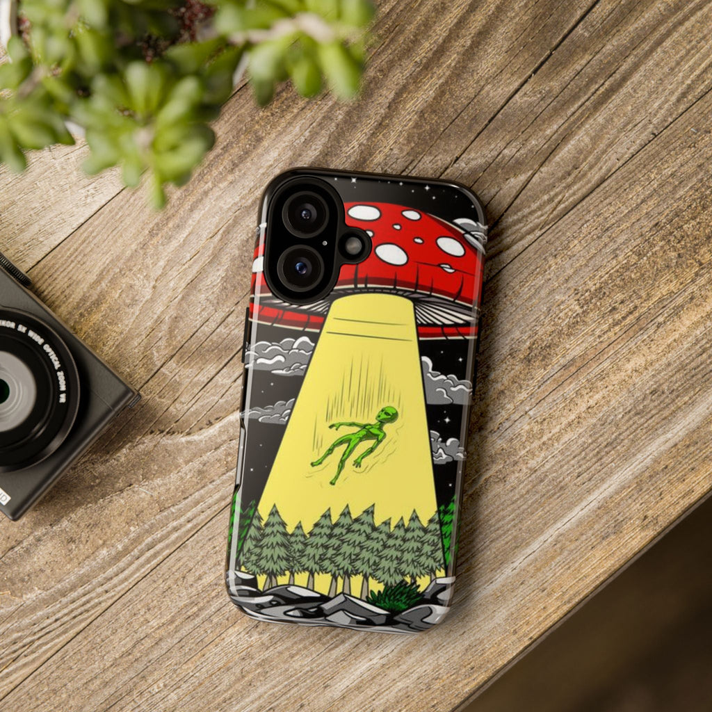 Alien Abduction Phone Case — Retro UFO Mushroom Beam Design Printify
