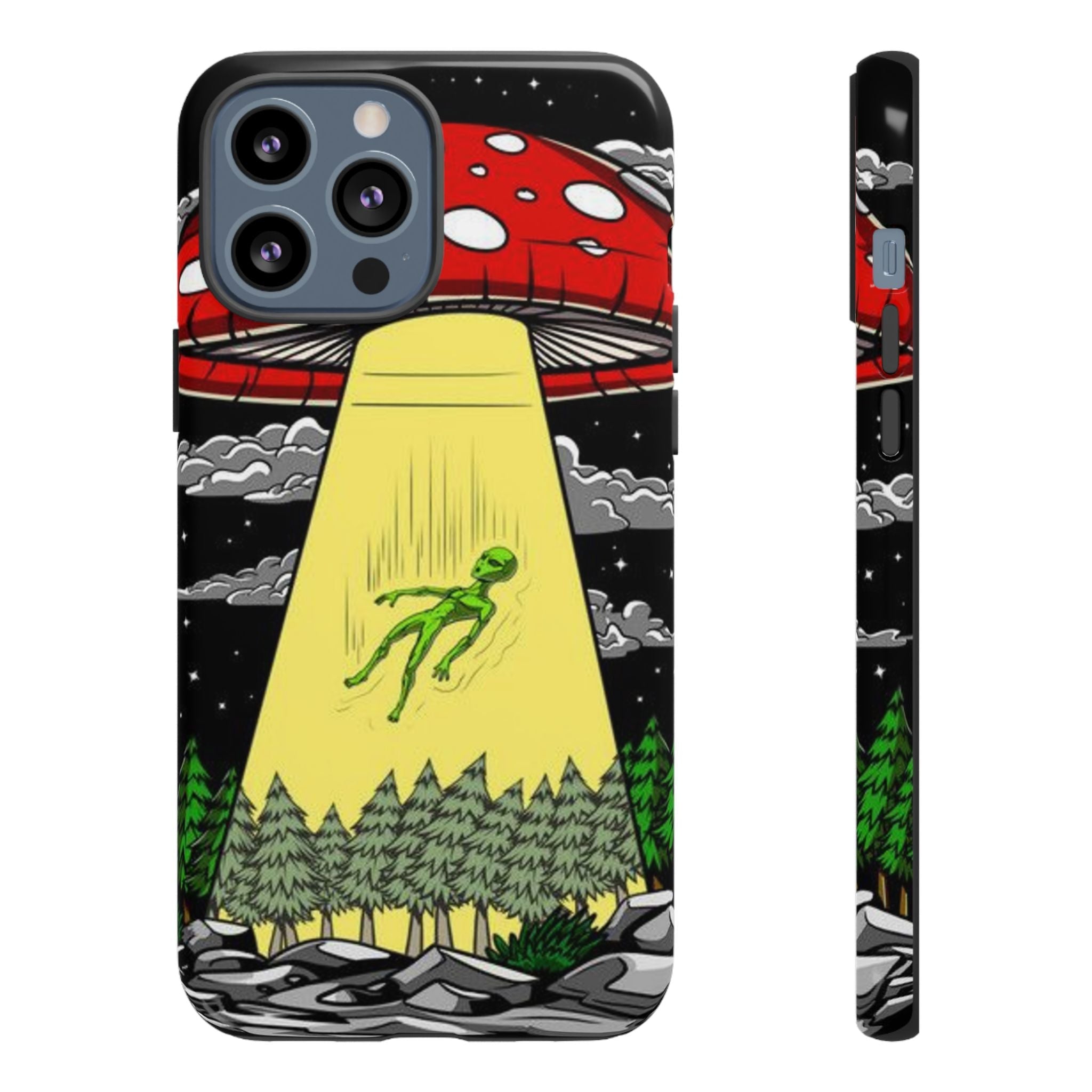 Alien Abduction Phone Case — Retro UFO Mushroom Beam Design Printify