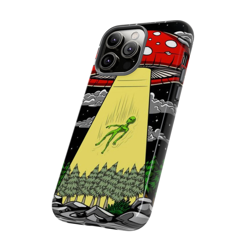 Alien Abduction Phone Case — Retro UFO Mushroom Beam Design Printify