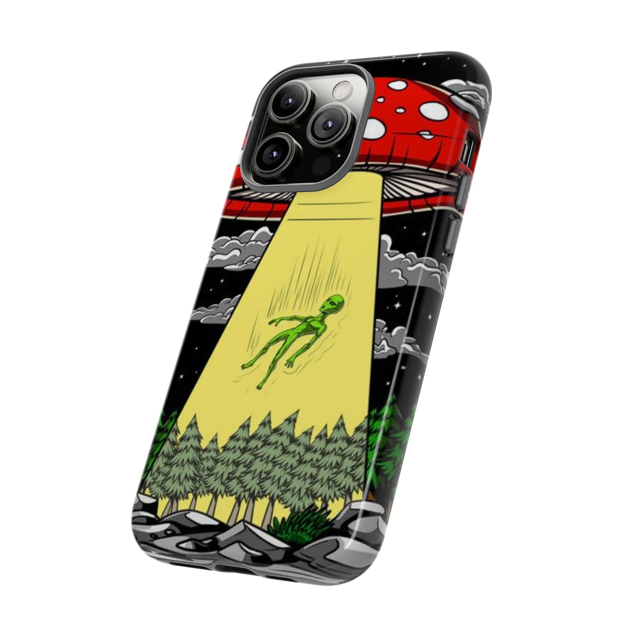 Alien Abduction Phone Case — Retro UFO Mushroom Beam Design Printify