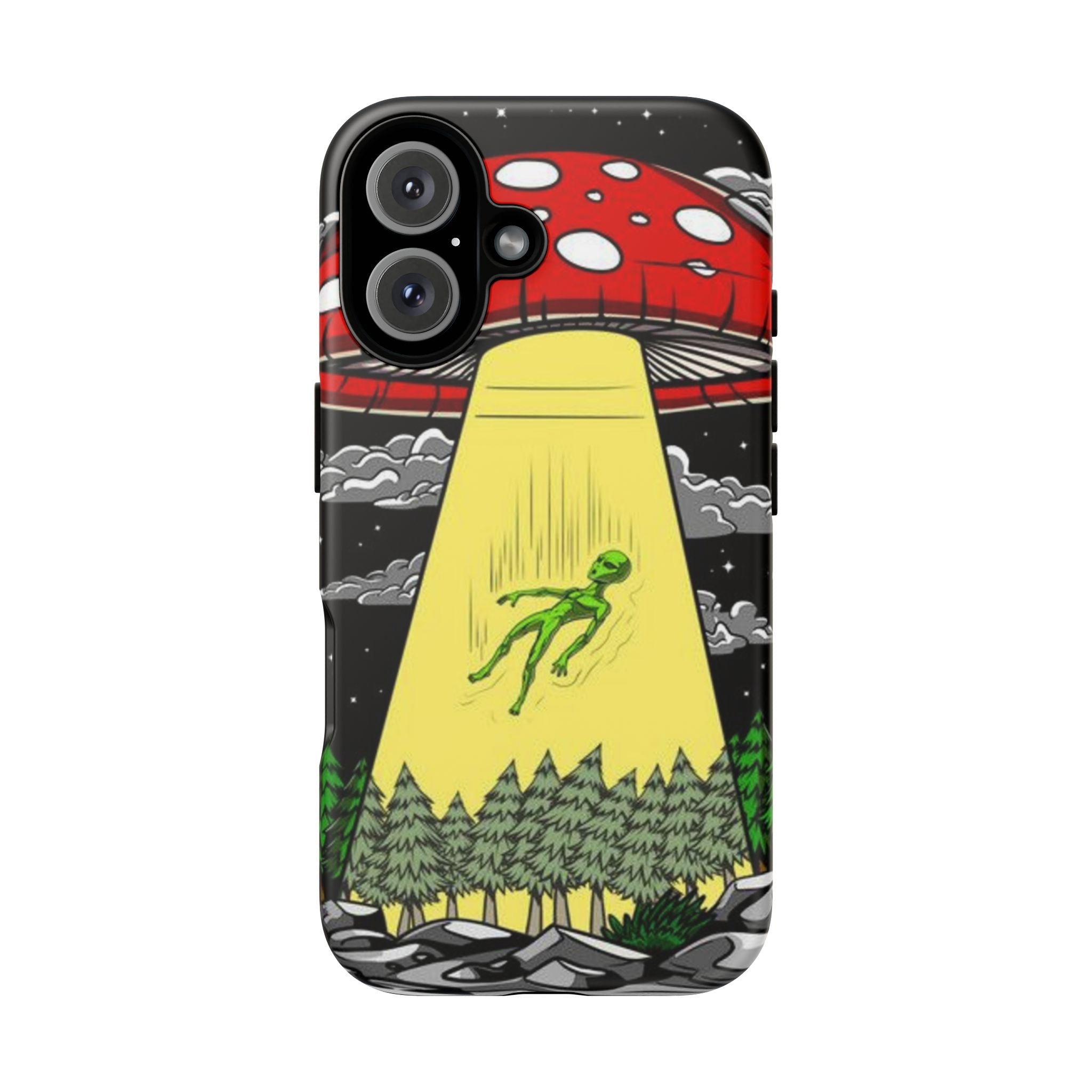 Alien Abduction Phone Case — Retro UFO Mushroom Beam Design Printify
