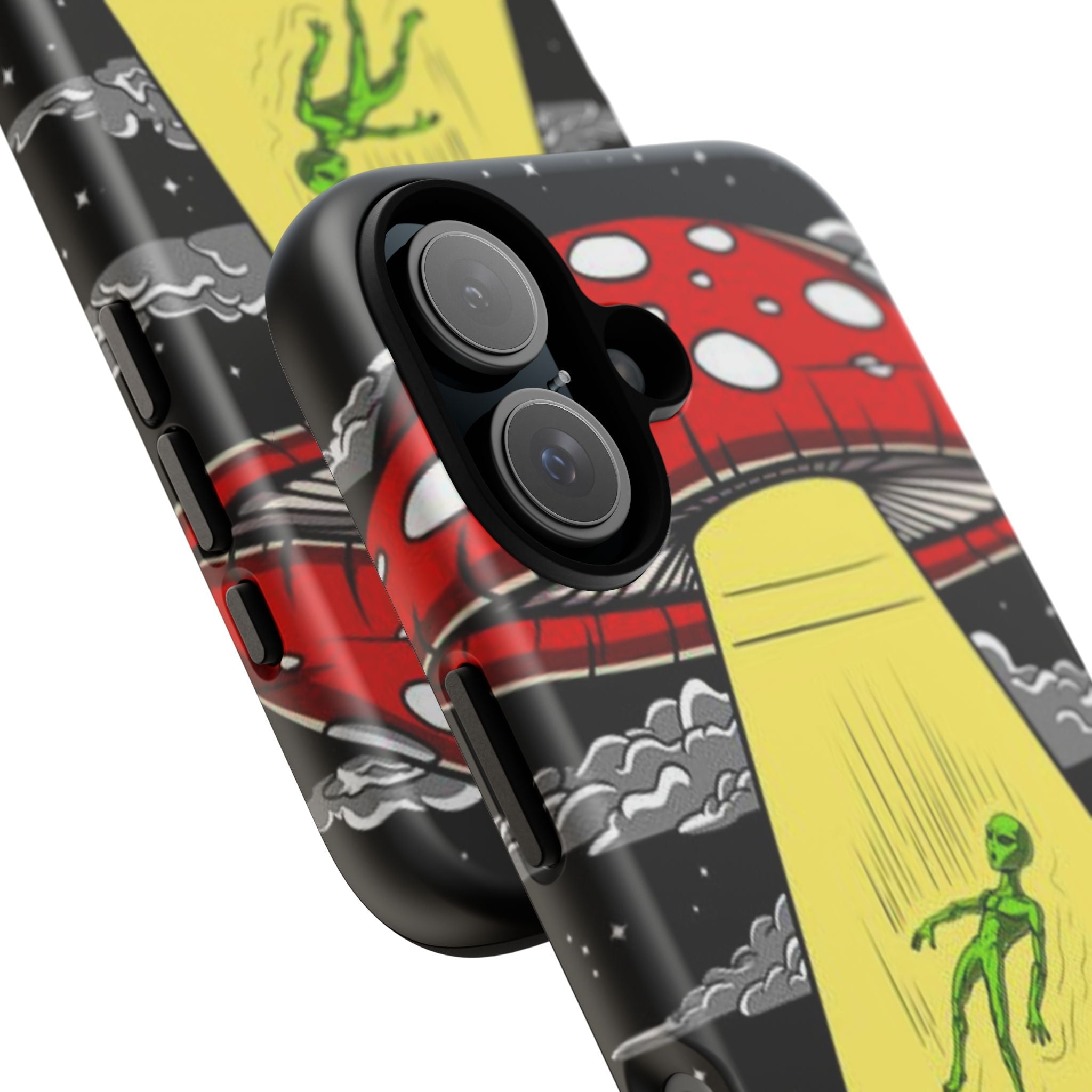 Alien Abduction Phone Case — Retro UFO Mushroom Beam Design Printify