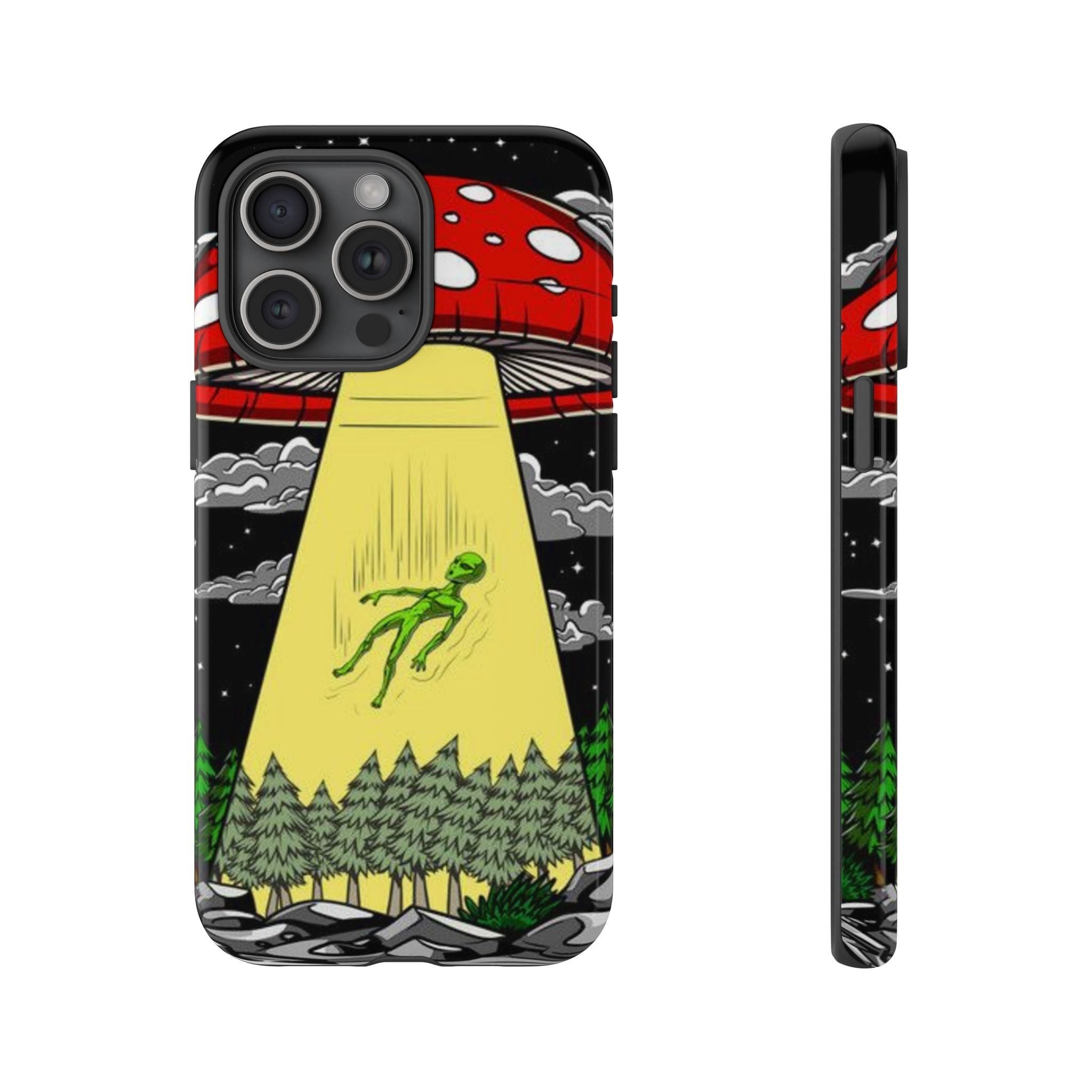 Alien Abduction Phone Case — Retro UFO Mushroom Beam Design Printify