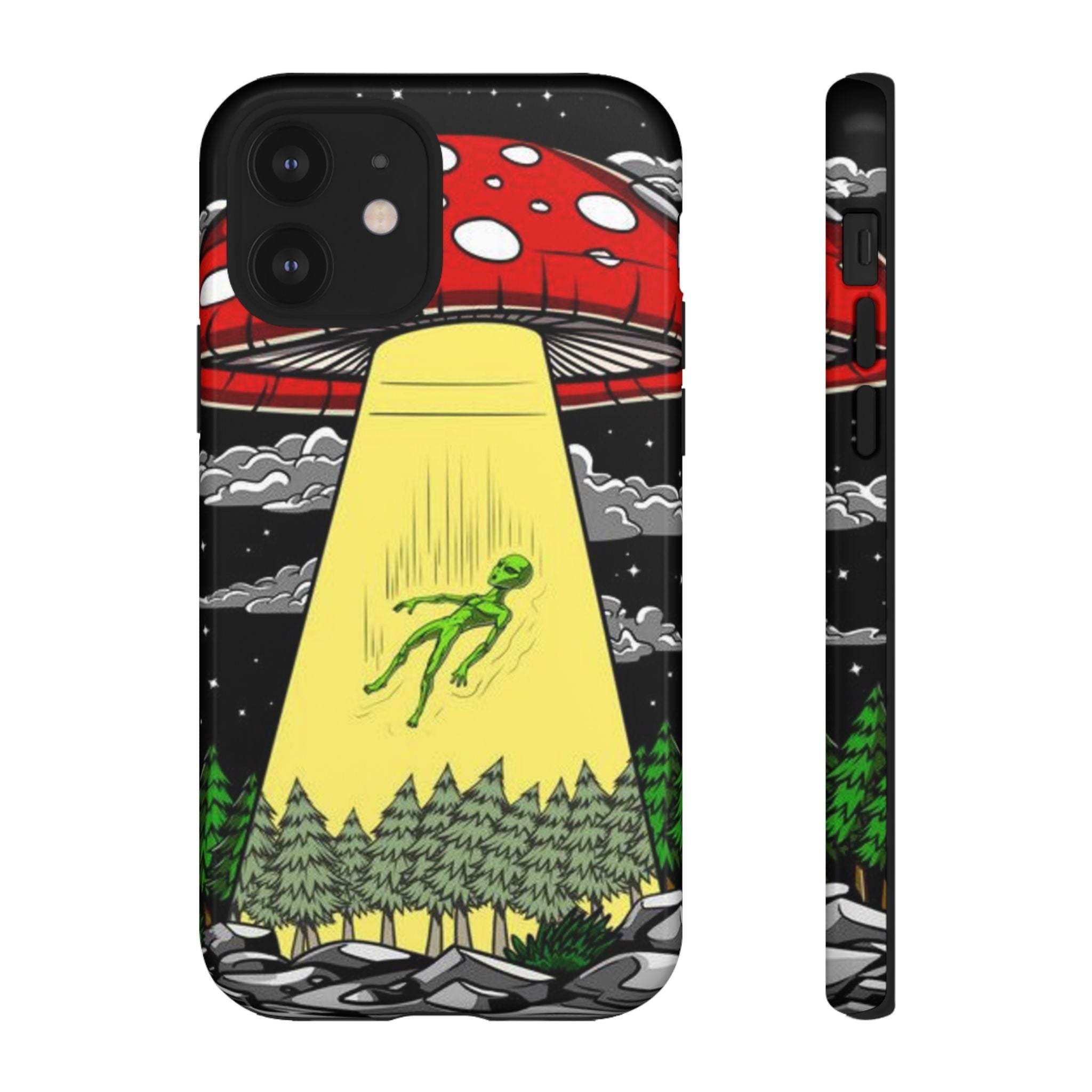 Alien Abduction Phone Case — Retro UFO Mushroom Beam Design Printify