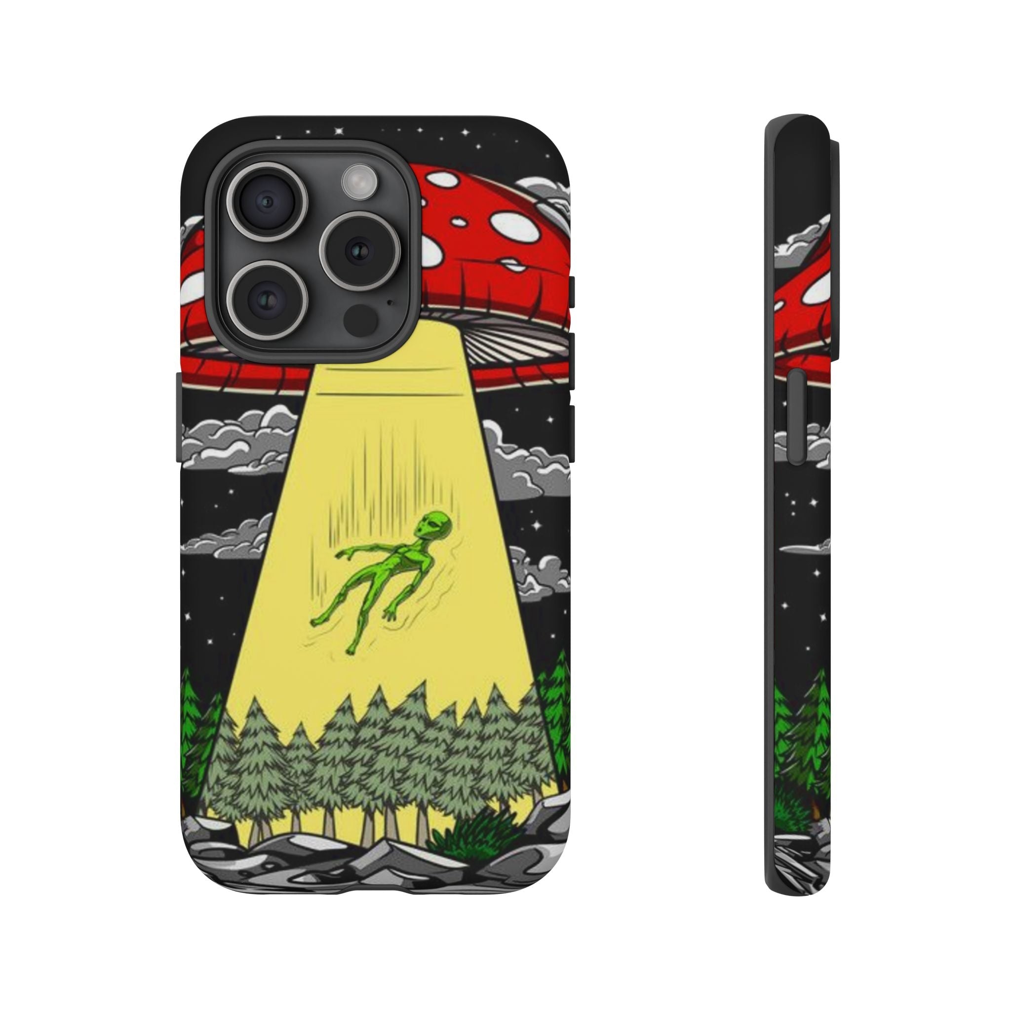 Alien Abduction Phone Case — Retro UFO Mushroom Beam Design Printify