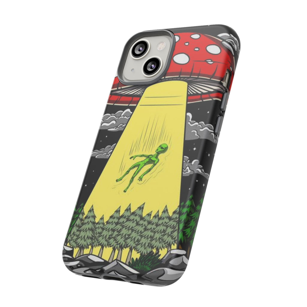 Alien Abduction Phone Case — Retro UFO Mushroom Beam Design Printify