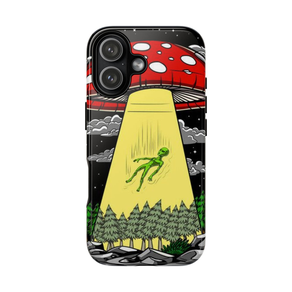 Alien Abduction Phone Case — Retro UFO Mushroom Beam Design Printify