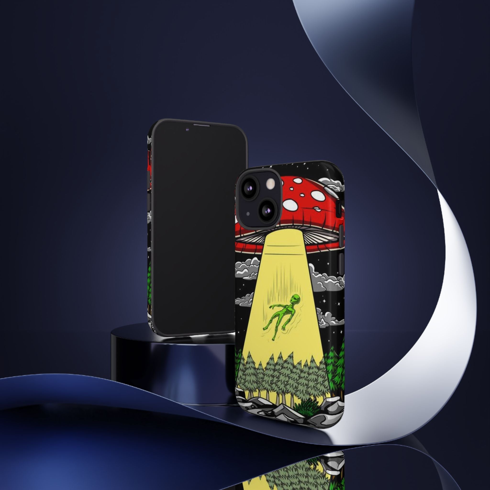 Alien Abduction Phone Case — Retro UFO Mushroom Beam Design Printify
