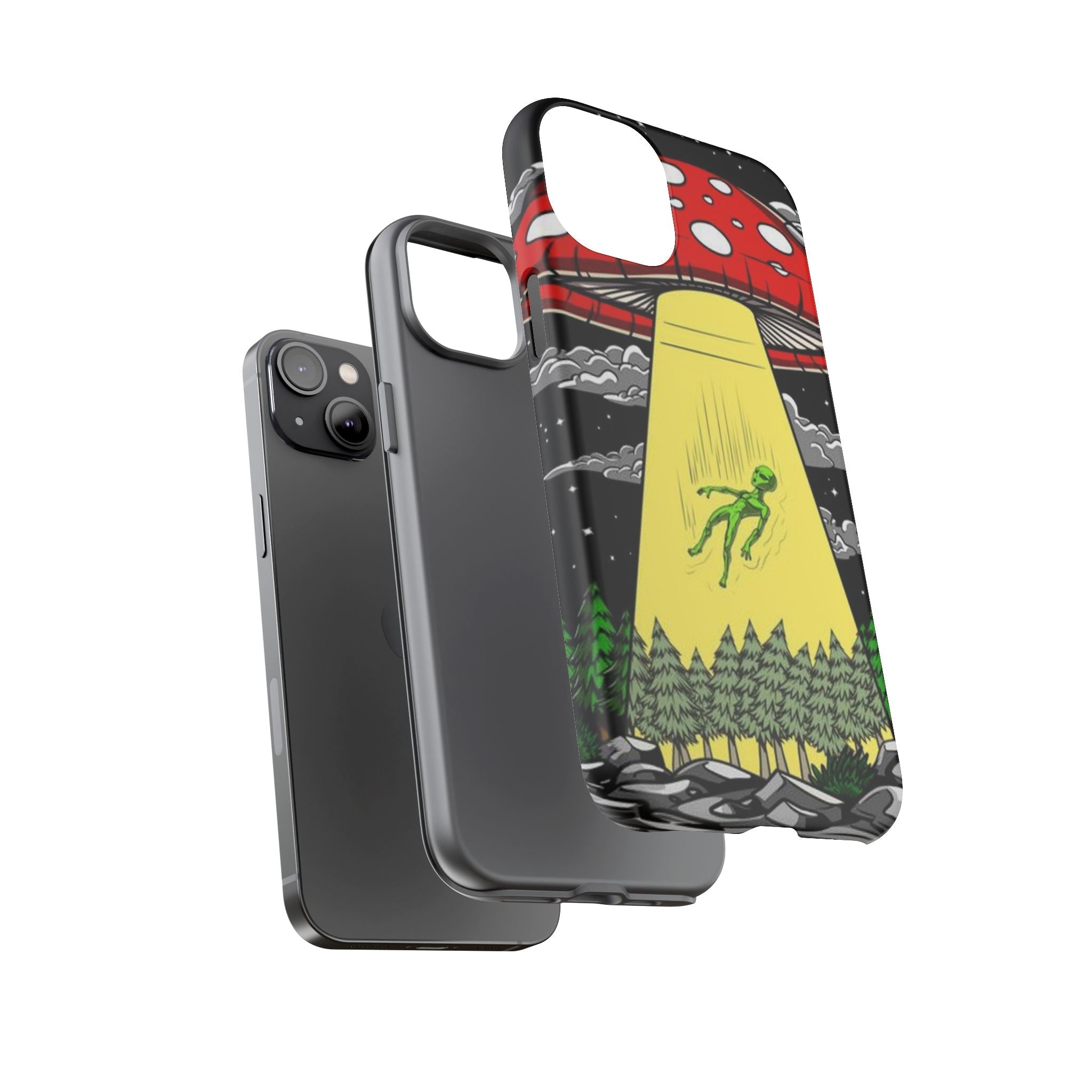 Alien Abduction Phone Case — Retro UFO Mushroom Beam Design Printify