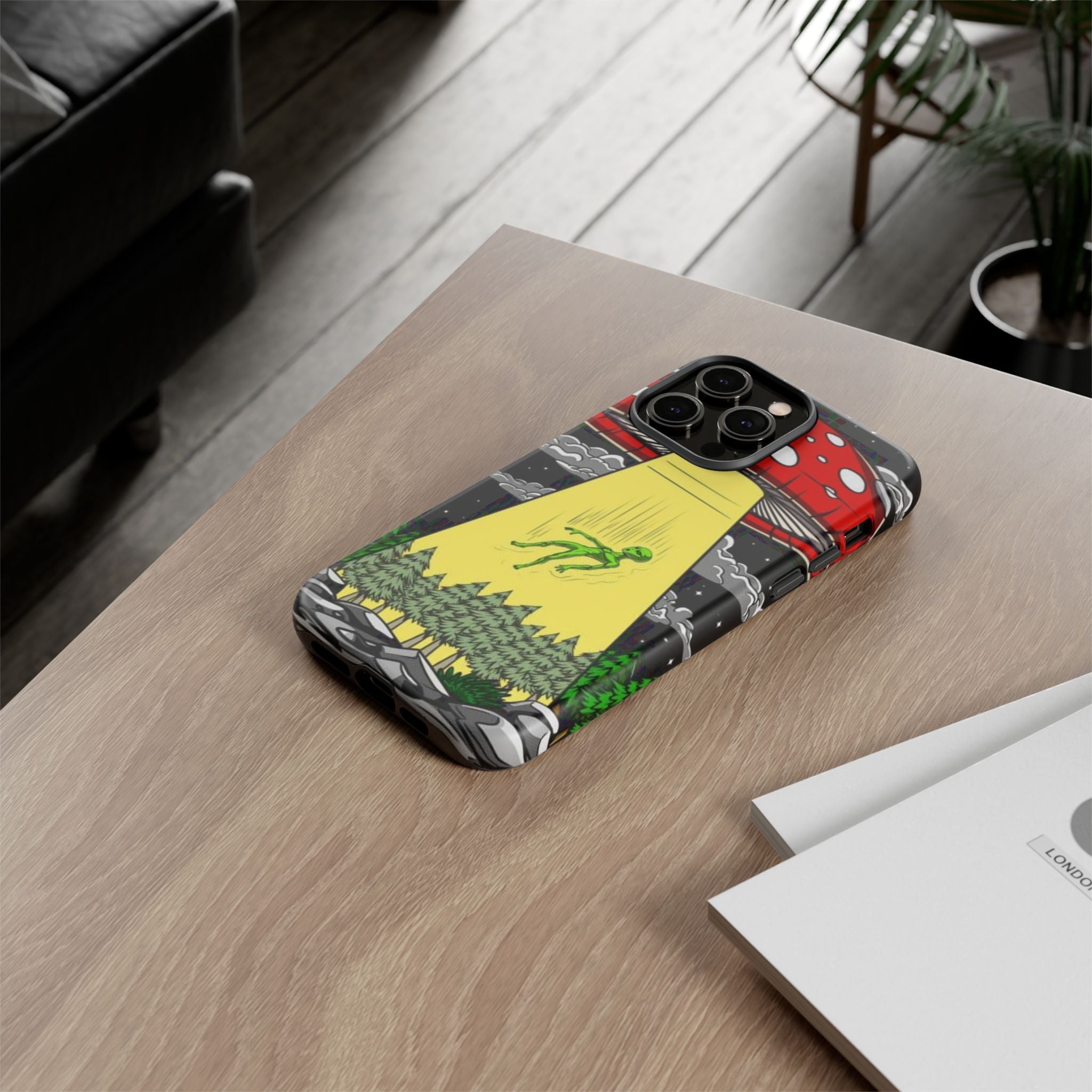 Alien Abduction Phone Case — Retro UFO Mushroom Beam Design Printify