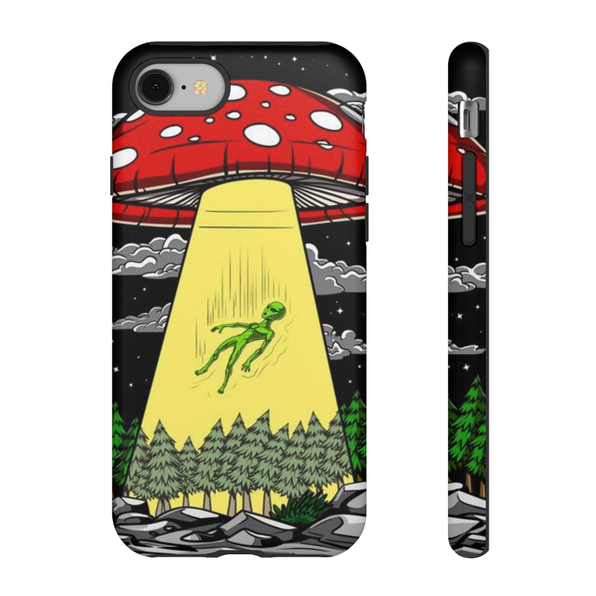 Alien Abduction Phone Case — Retro UFO Mushroom Beam Design Printify