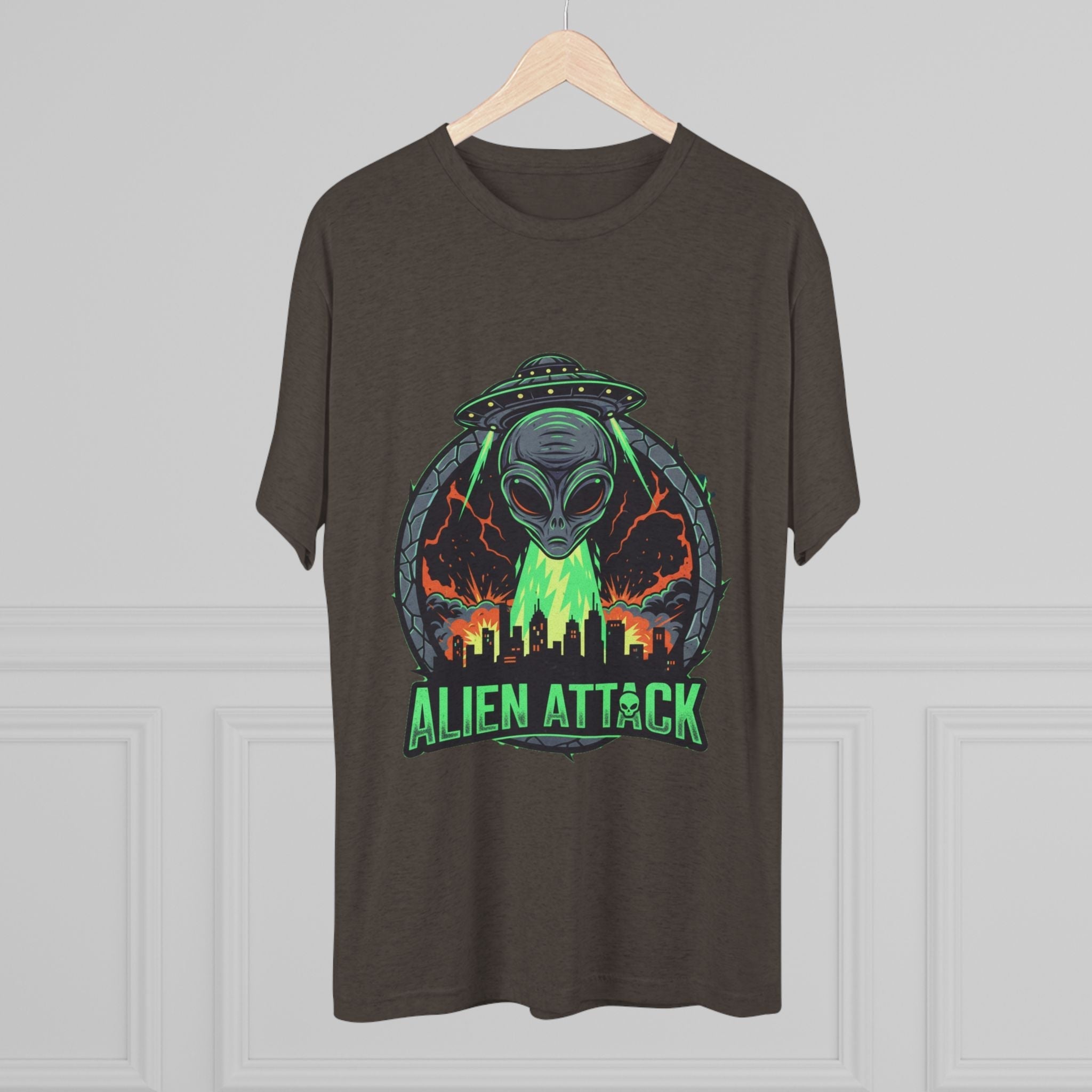 Alien Attack Unisex Tri-Blend Tee - Fun Graphic Tee for Sci-Fi Lovers Printify