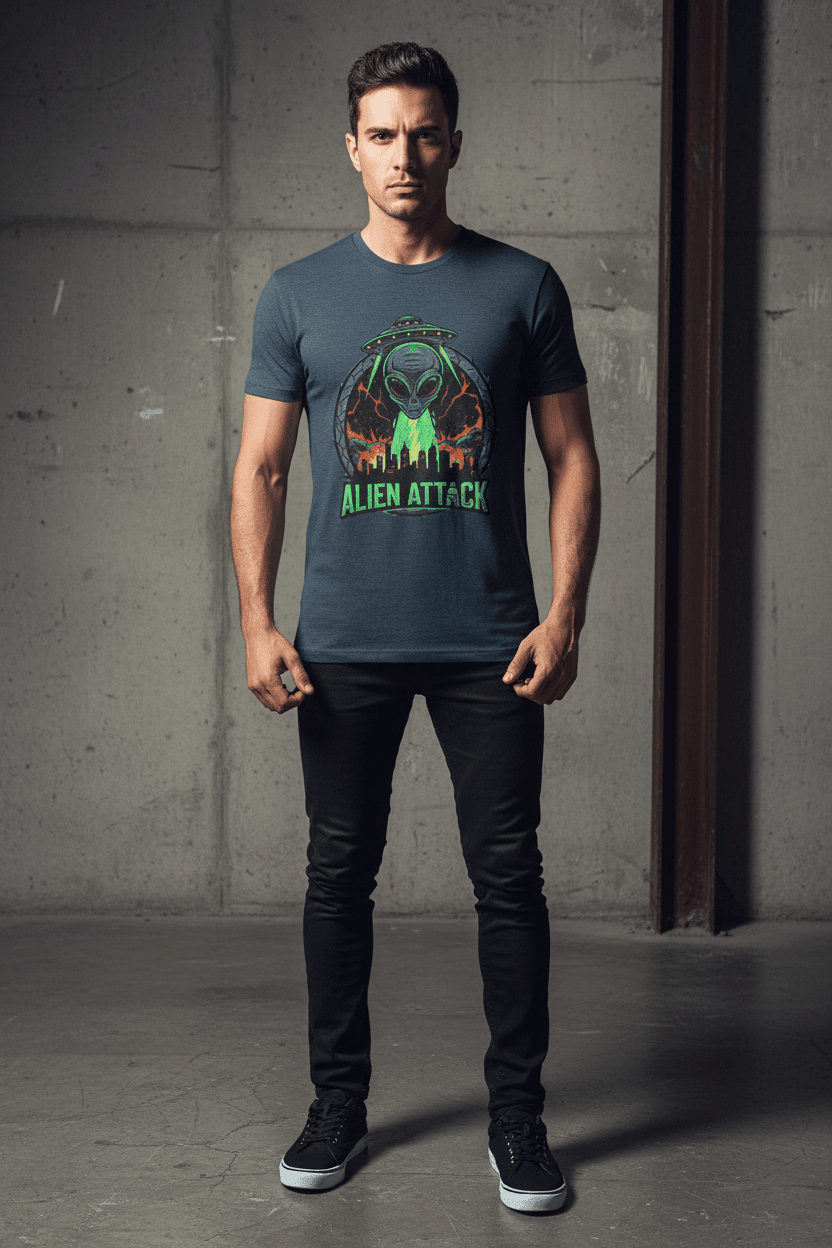 Blue Alien Attack Tee Industrial