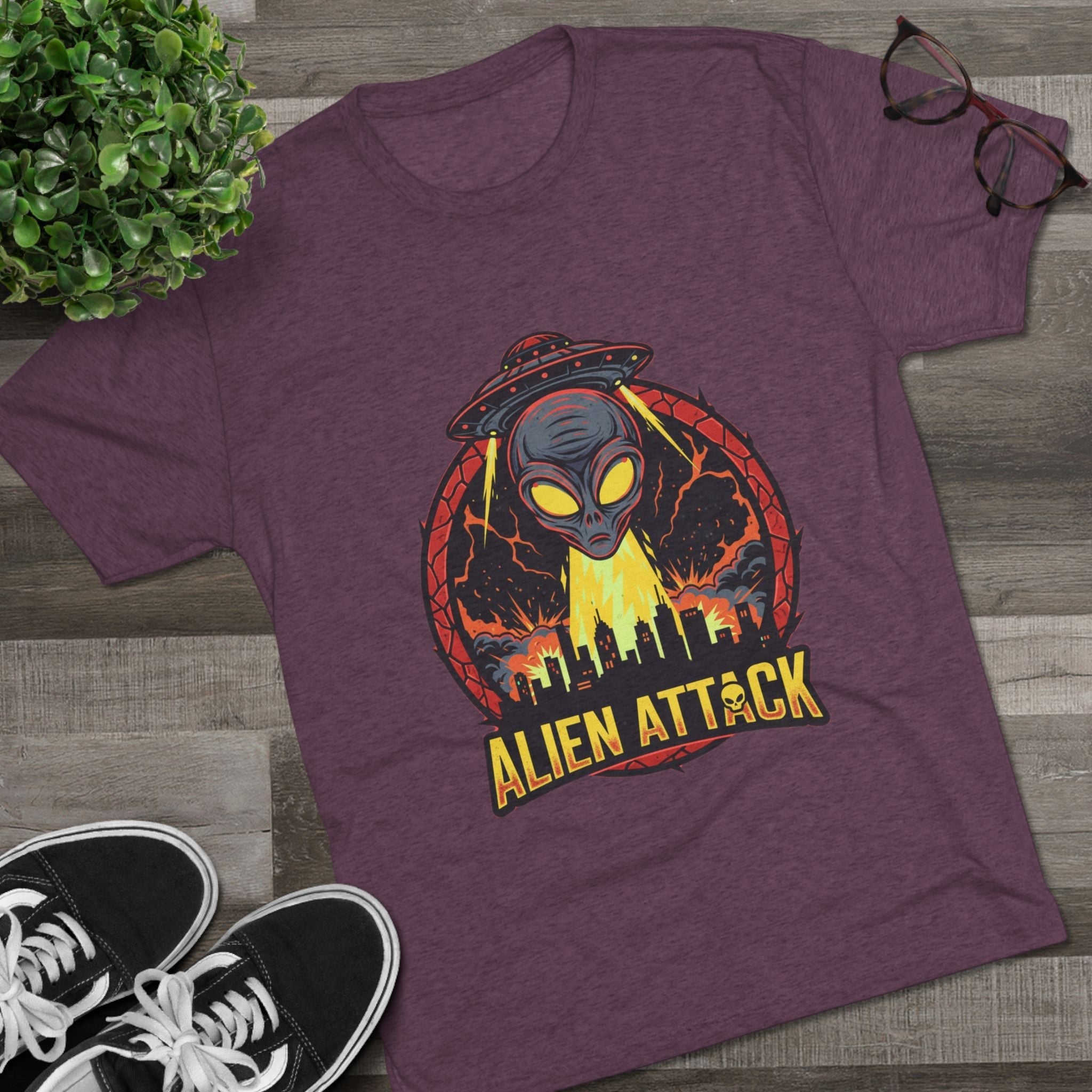 Alien Attack Tri-Blend Crew Tee - Unisex Graphic T-Shirt for Sci-Fi Fans Printify