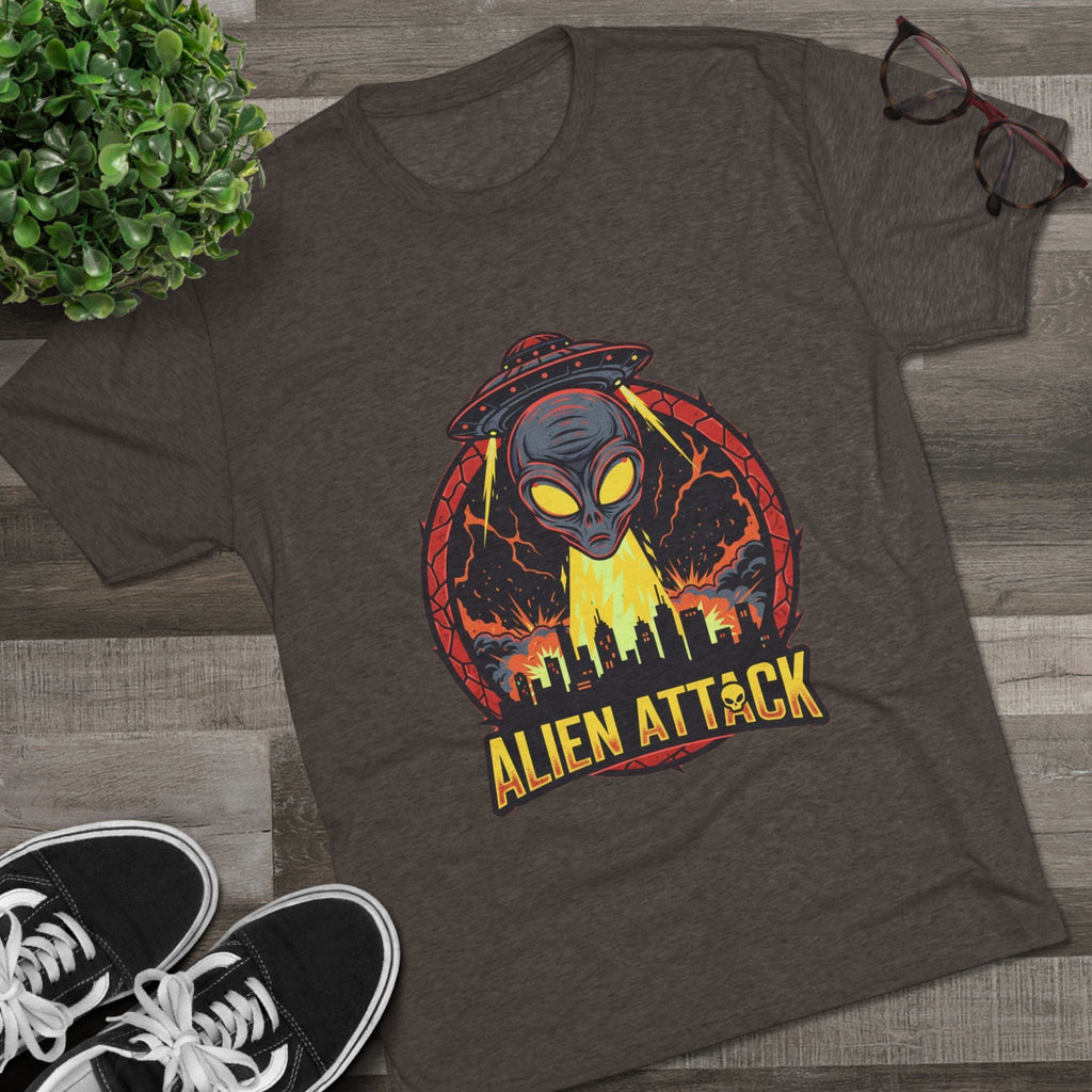 Alien Attack Tri-Blend Crew Tee - Unisex Graphic T-Shirt for Sci-Fi Fans Printify