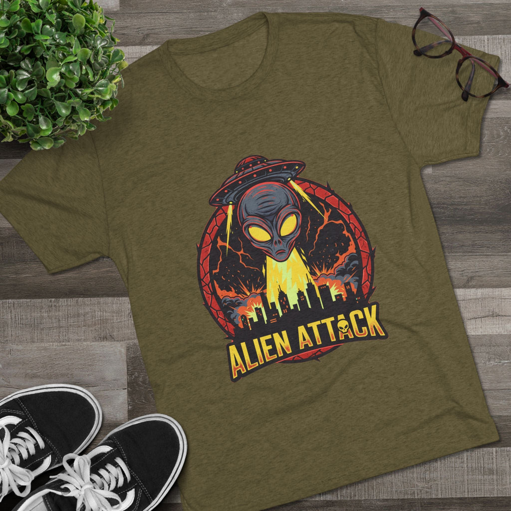 Alien Attack Tri-Blend Crew Tee - Unisex Graphic T-Shirt for Sci-Fi Fans Printify