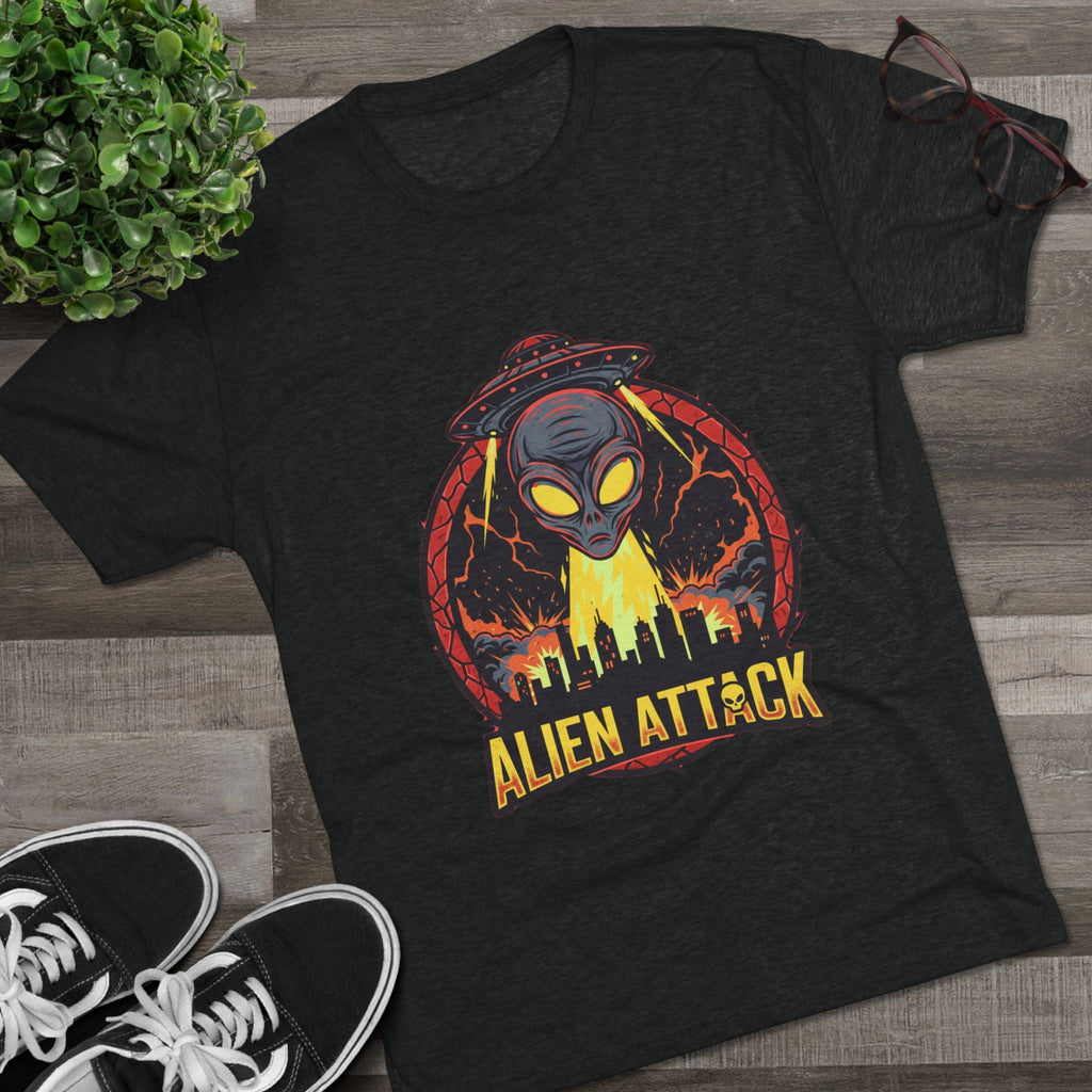 Alien Attack Tri-Blend Crew Tee - Unisex Graphic T-Shirt for Sci-Fi Fans Printify