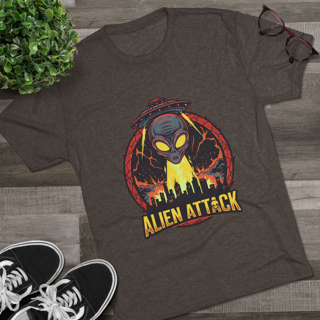 Alien Attack Tri-Blend Crew Tee - Unisex Graphic T-Shirt for Sci-Fi Fans Printify