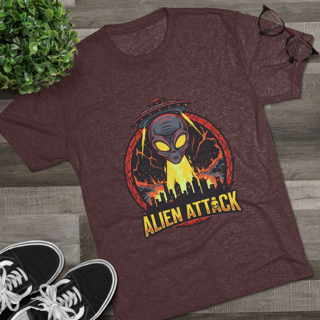 Alien Attack Tri-Blend Crew Tee - Unisex Graphic T-Shirt for Sci-Fi Fans Printify