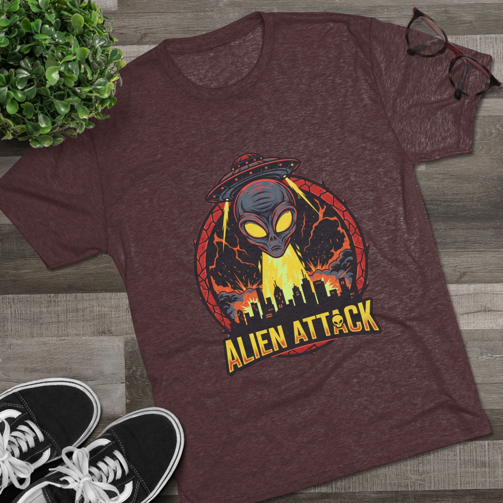 Alien Attack Tri-Blend Crew Tee - Unisex Graphic T-Shirt for Sci-Fi Fans Printify