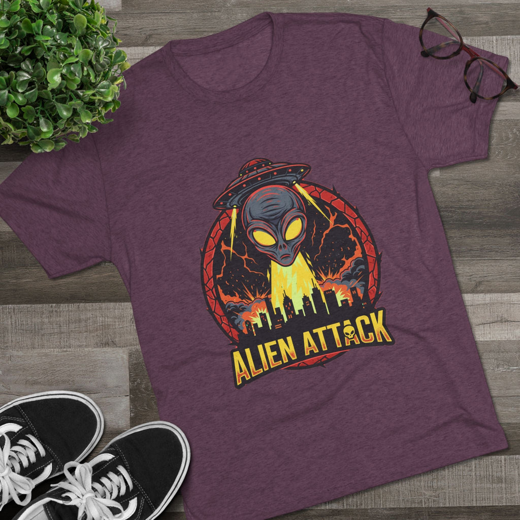 Alien Attack Tri-Blend Crew Tee - Unisex Graphic T-Shirt for Sci-Fi Fans Printify