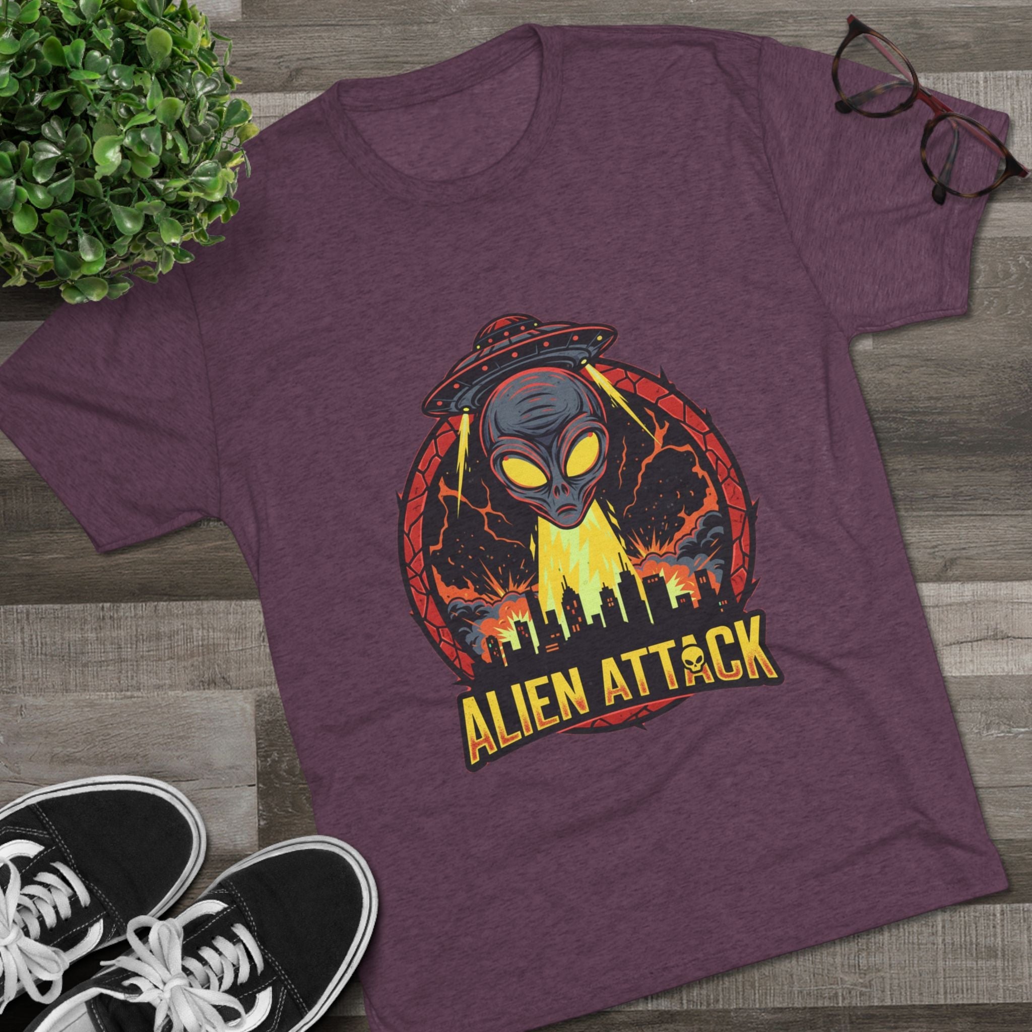 Alien Attack Tri-Blend Crew Tee - Unisex Graphic T-Shirt for Sci-Fi Fans Printify