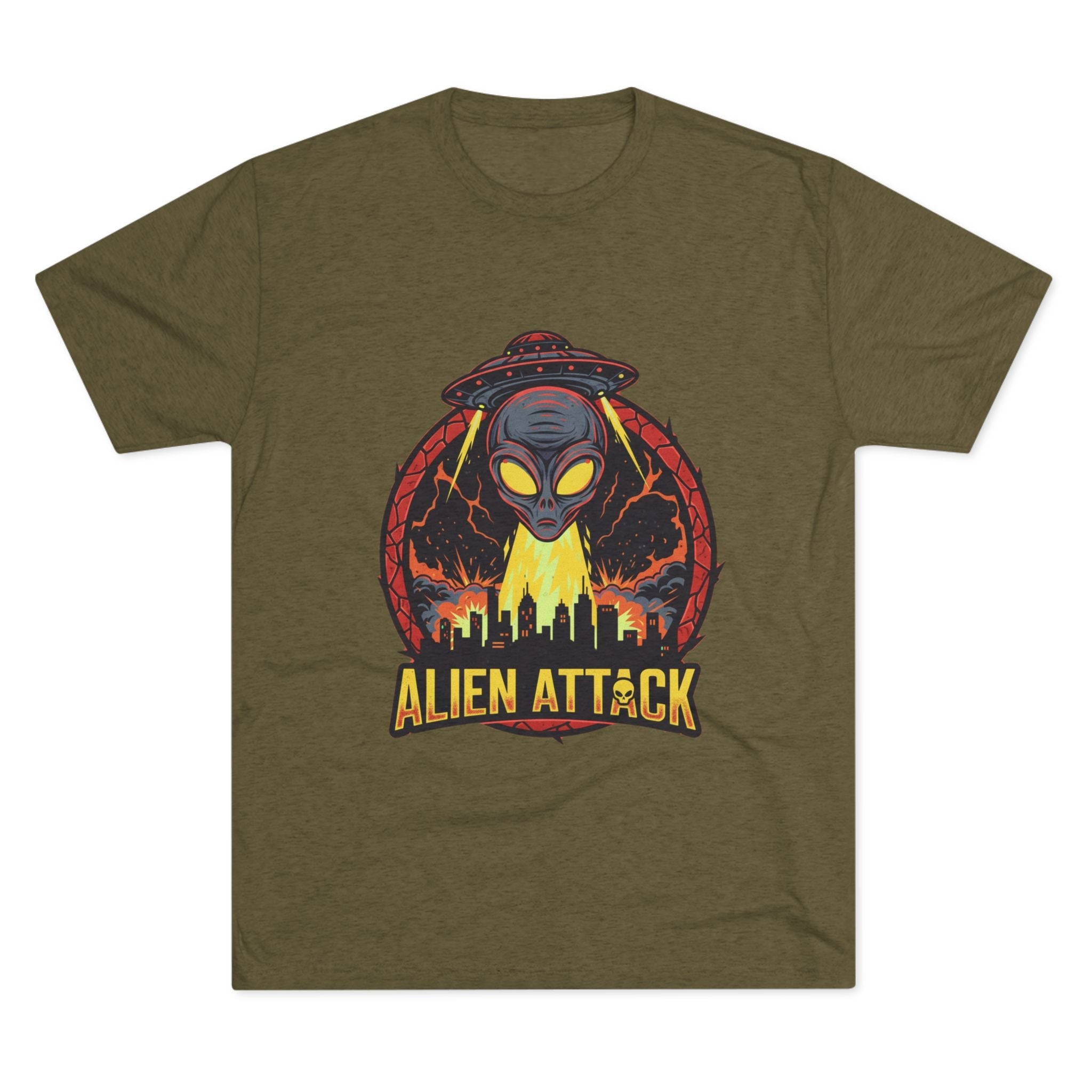 Alien Attack Tri-Blend Crew Tee - Unisex Graphic T-Shirt for Sci-Fi Fans Printify