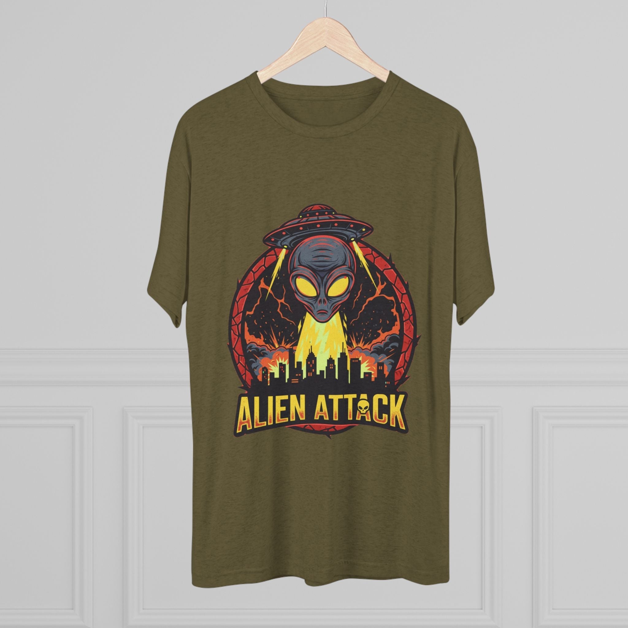 Alien Attack Tri-Blend Crew Tee - Unisex Graphic T-Shirt for Sci-Fi Fans Printify