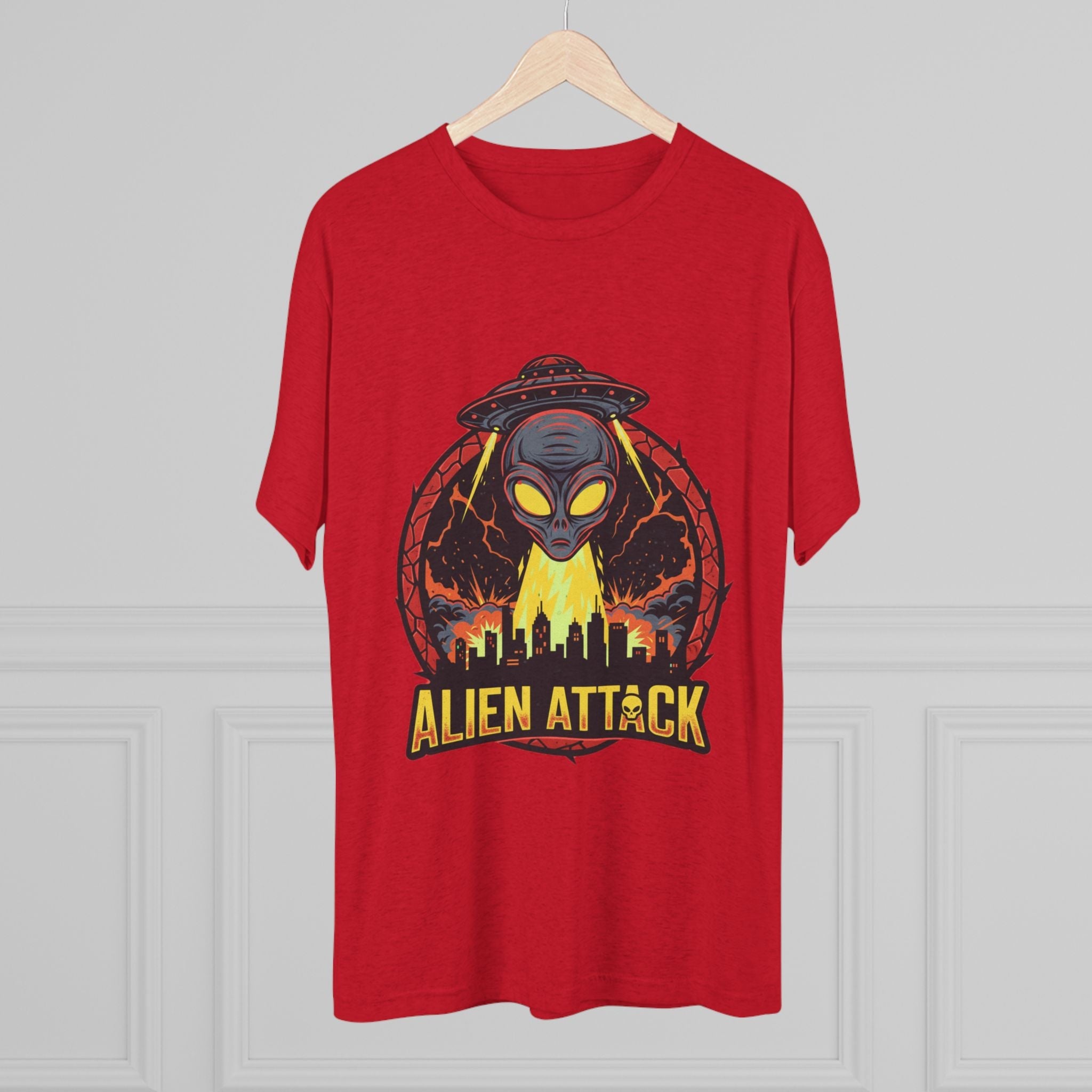 Alien Attack Tri-Blend Crew Tee - Unisex Graphic T-Shirt for Sci-Fi Fans Printify