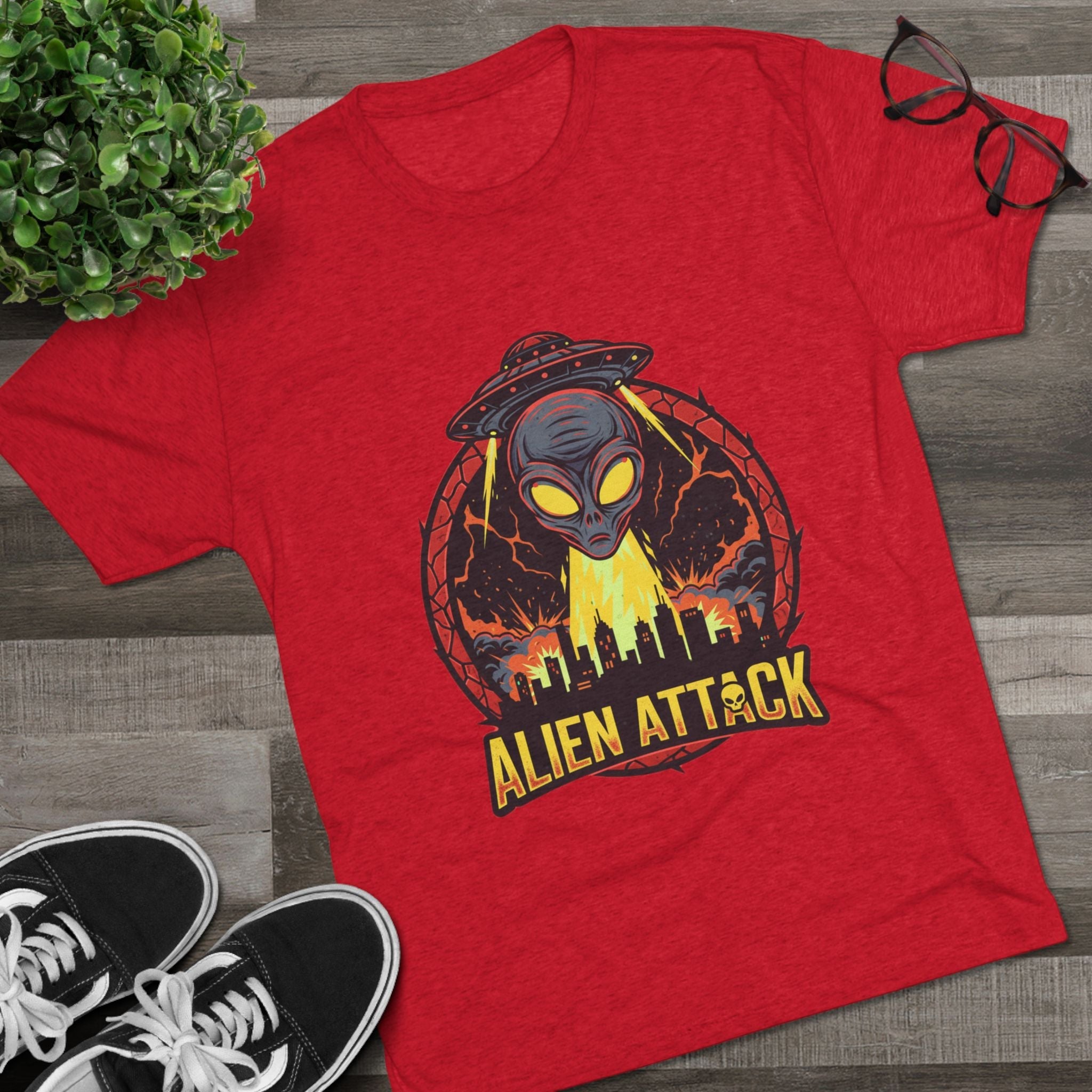 Alien Attack Tri-Blend Crew Tee - Unisex Graphic T-Shirt for Sci-Fi Fans Printify