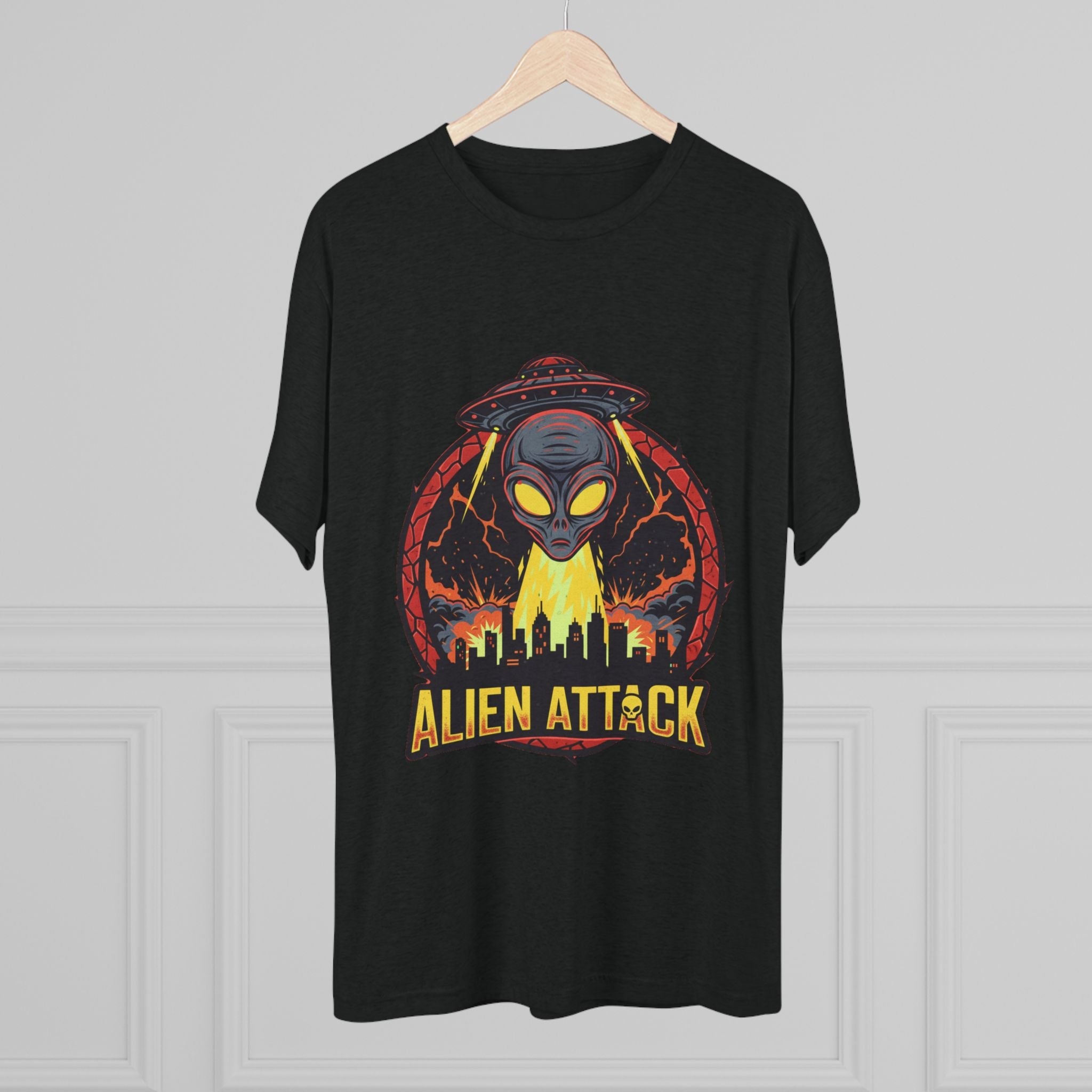 Alien Attack Tri-Blend Crew Tee - Unisex Graphic T-Shirt for Sci-Fi Fans Printify