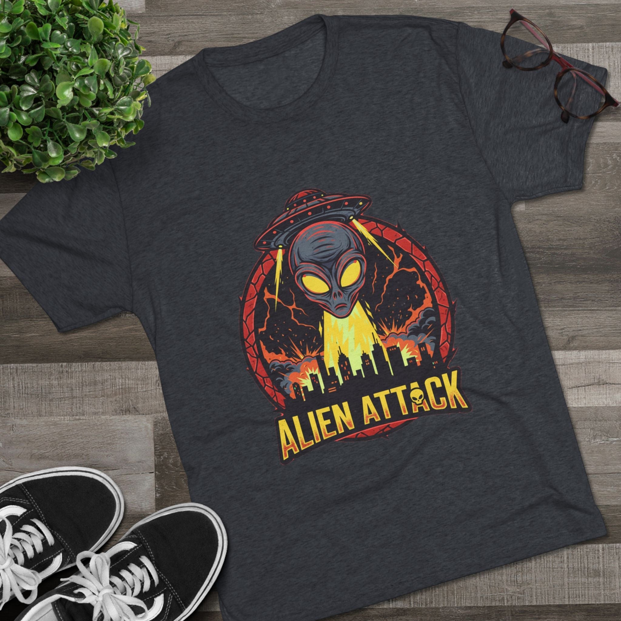 Alien Attack Tri-Blend Crew Tee - Unisex Graphic T-Shirt for Sci-Fi Fans Printify