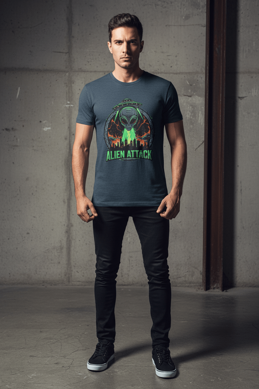 Blue Alien Attack Tee Industrial